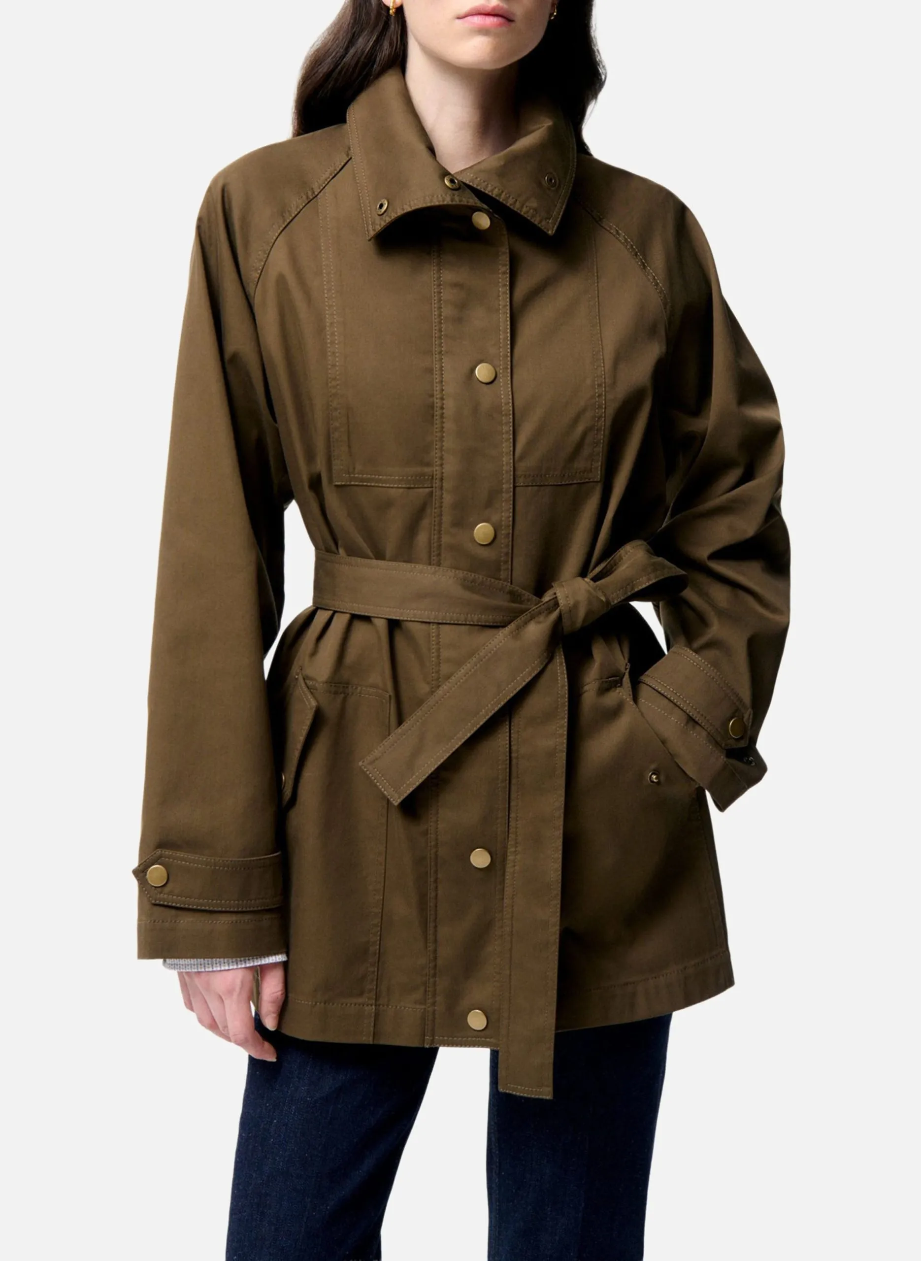 Parke col montant en coton mélangé Vert FREYJA