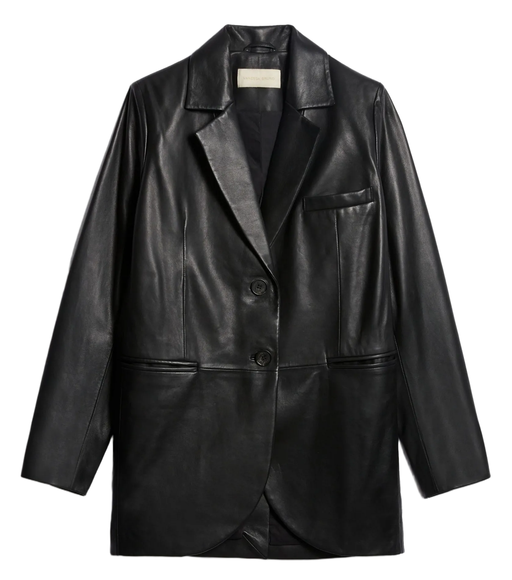 Veste col tailleur en cuir Noir CALINE