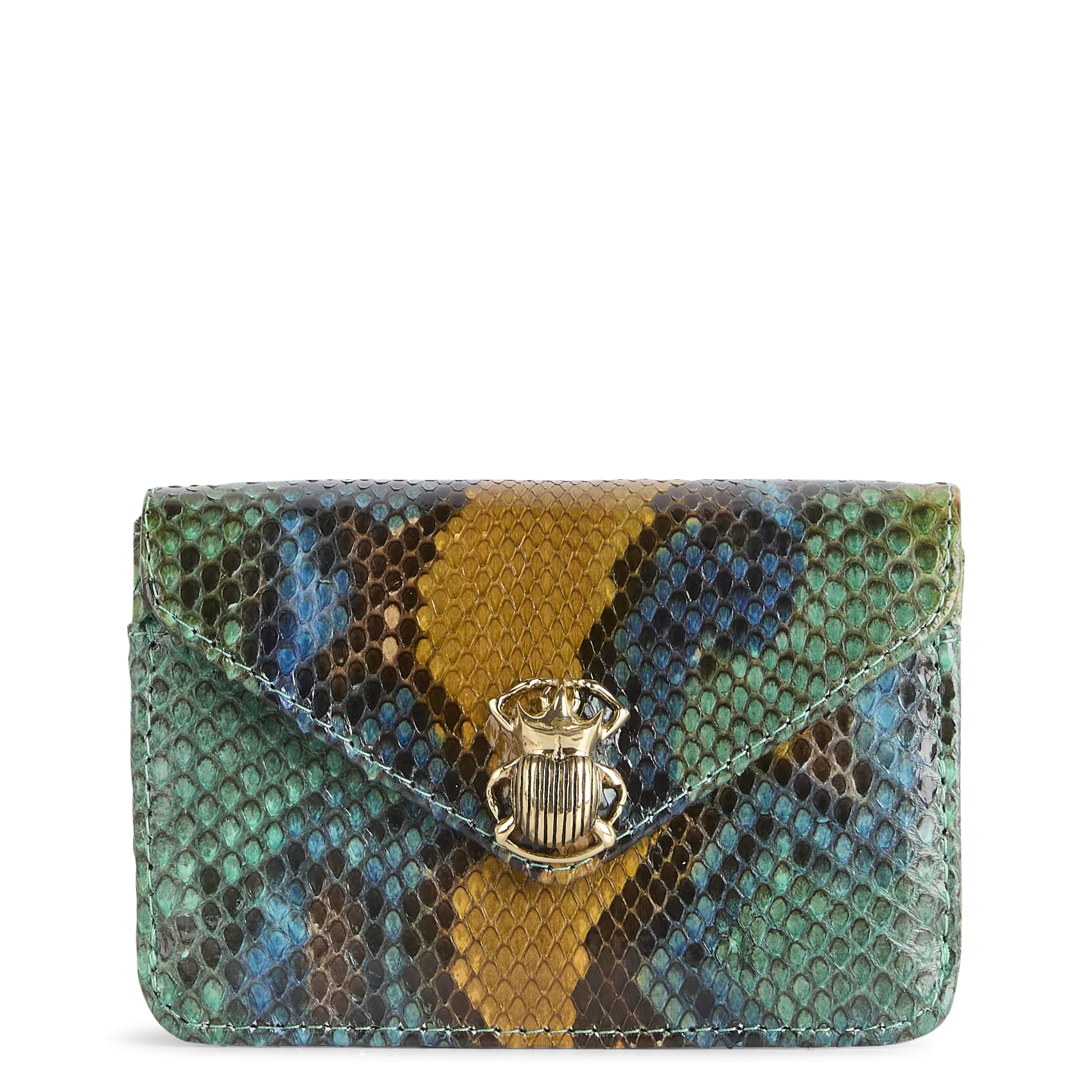 Pochette en cuir python mélangé Vert ALEX