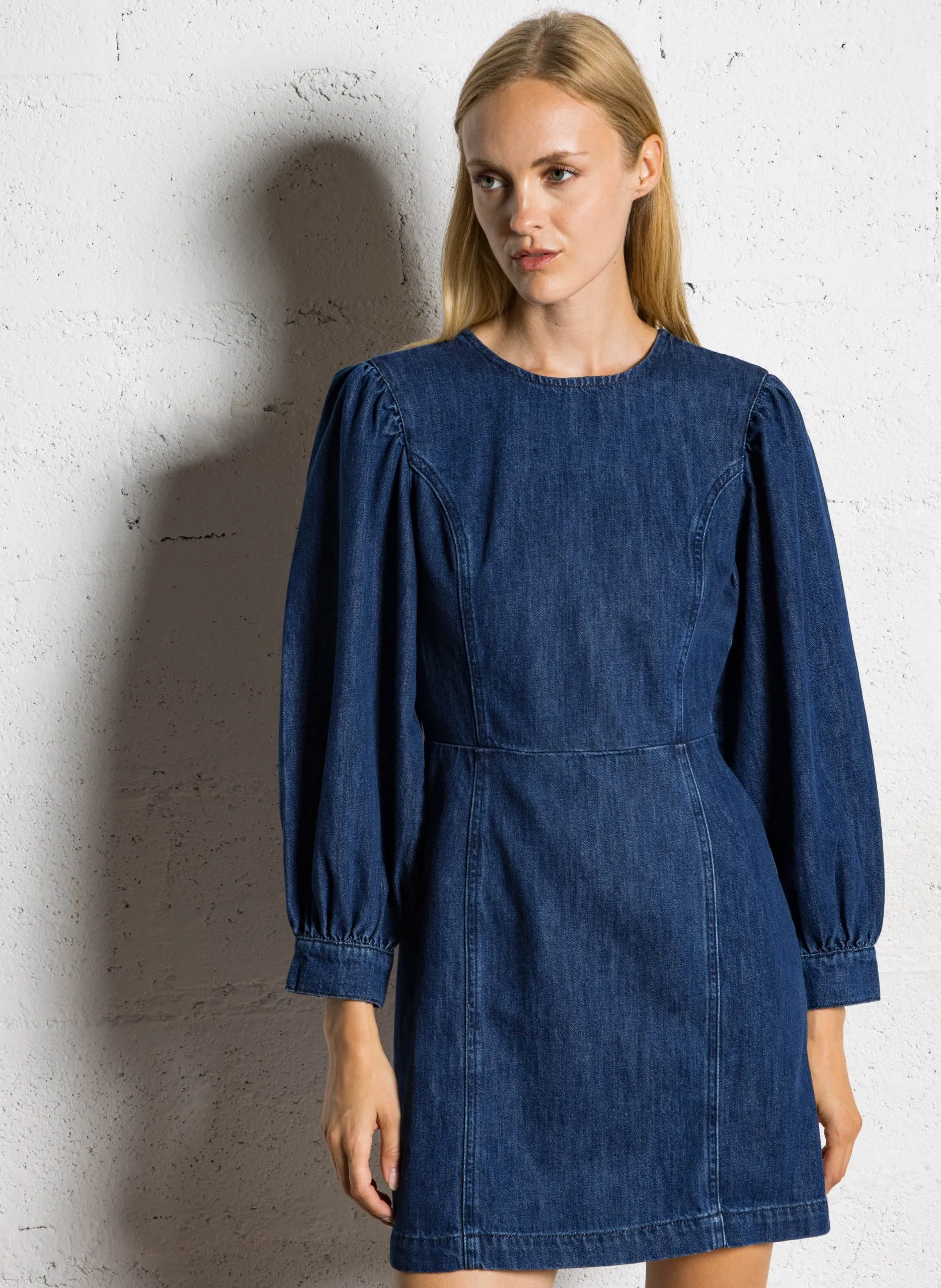 Robe courte droite en denim brut Bleu LAIS