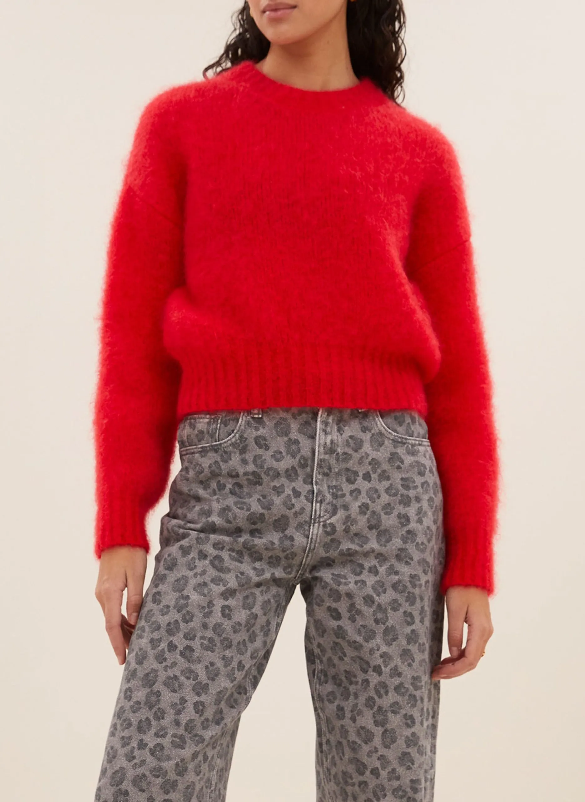 Pull ample uni en laine mélangée Rouge SONNY