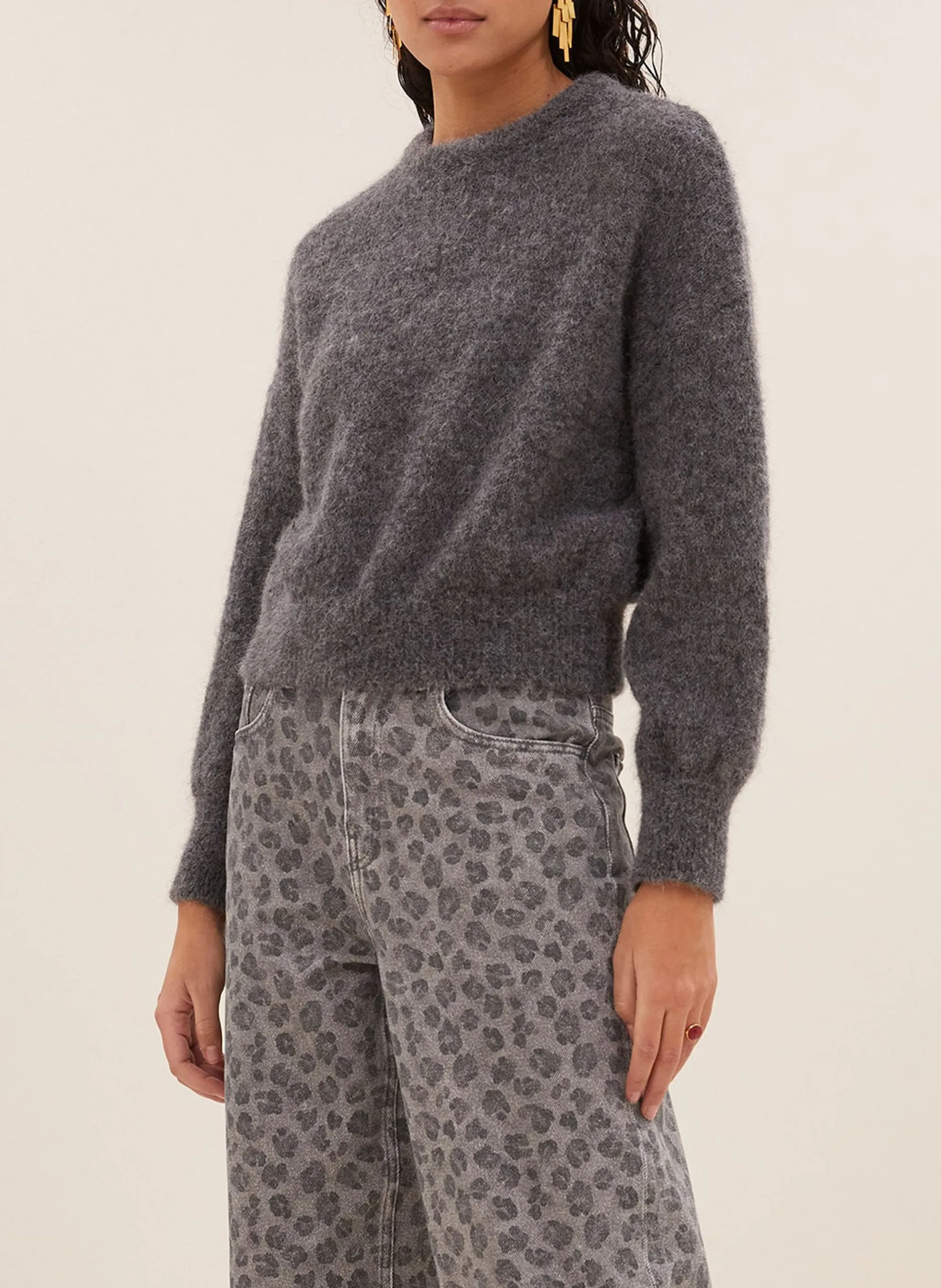 Pull ample uni en laine mélangée Gris SONNY