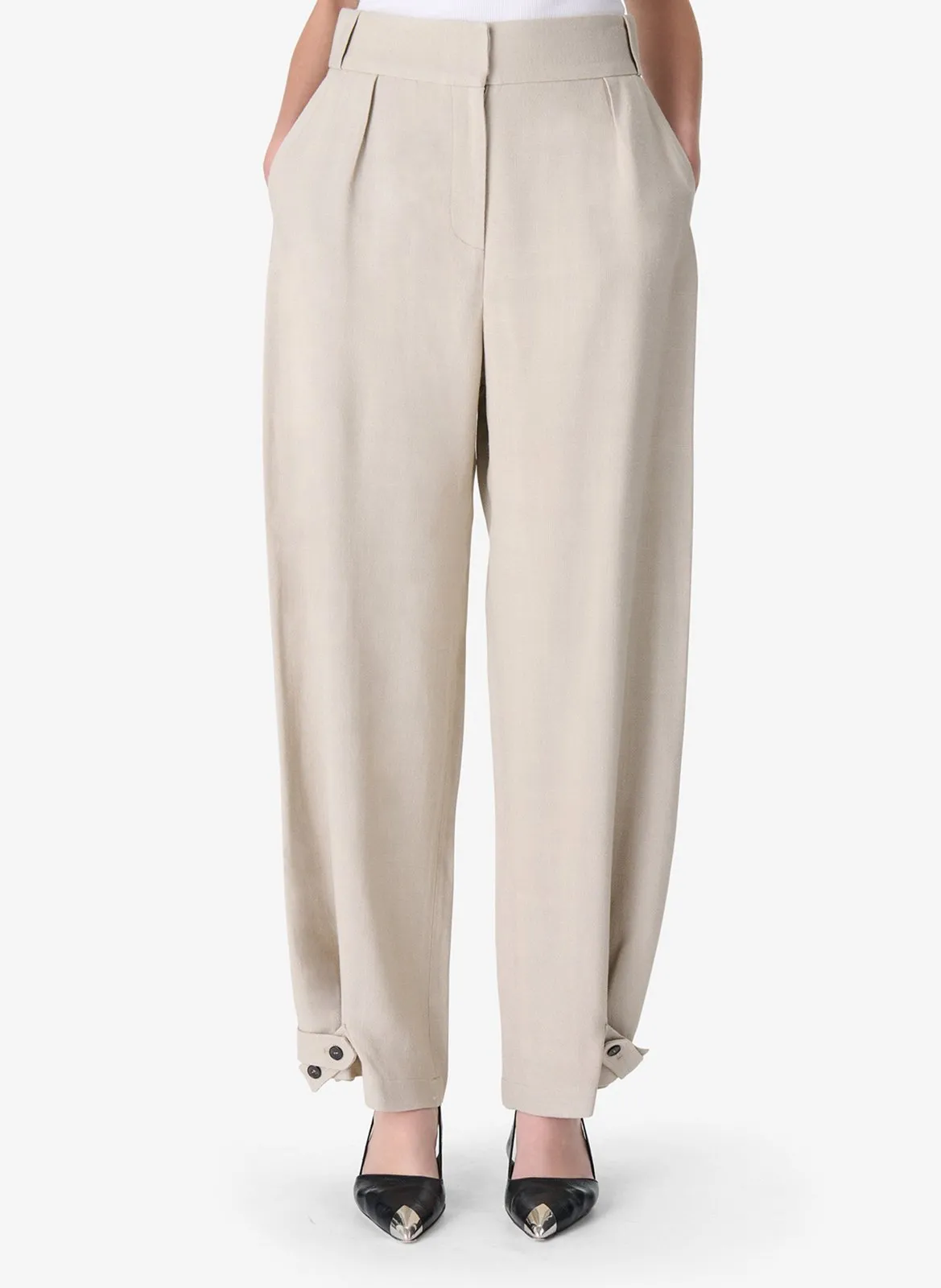 Pantalon large taille haute Beige AXELLE