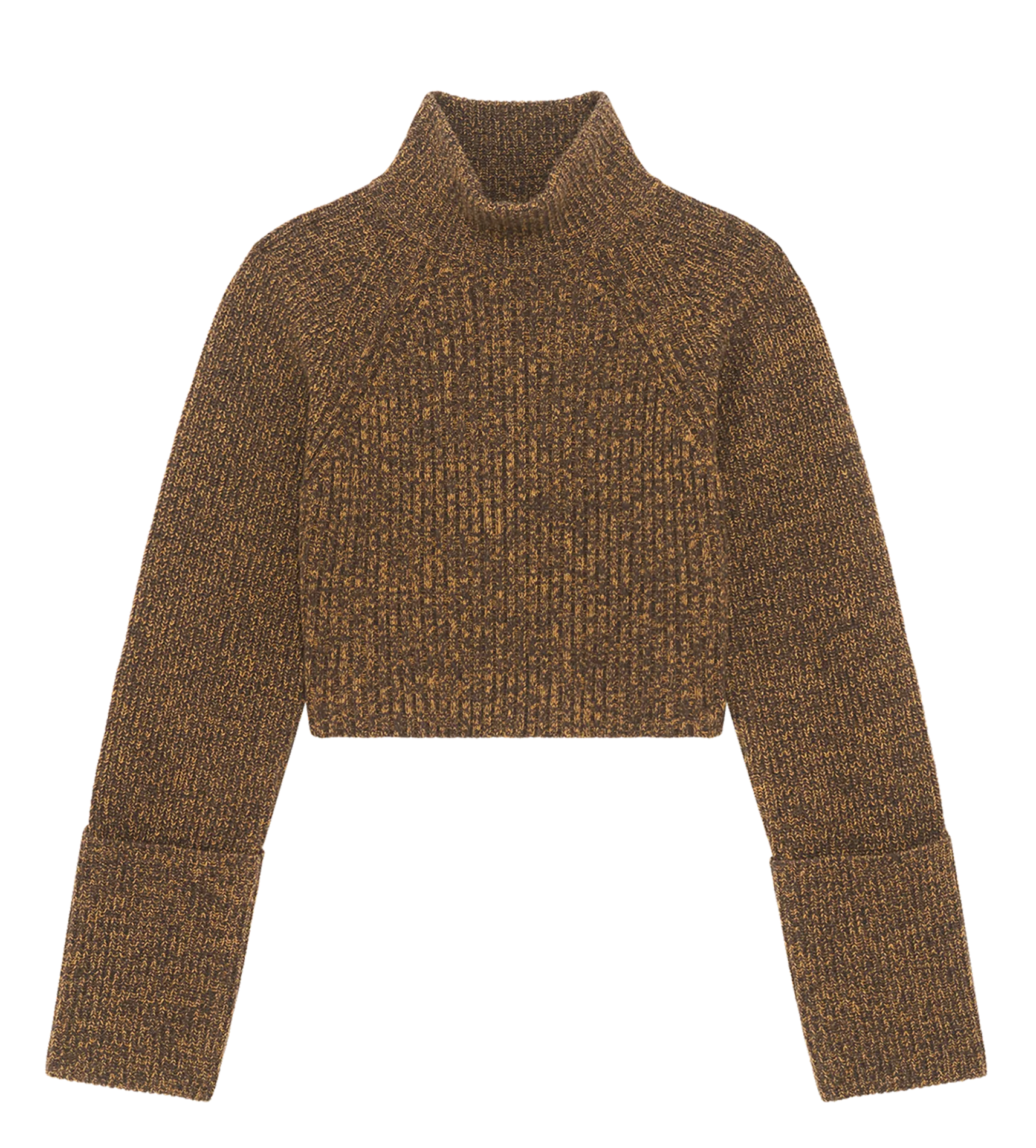 Pull droit col montant en laine Marron ELBA