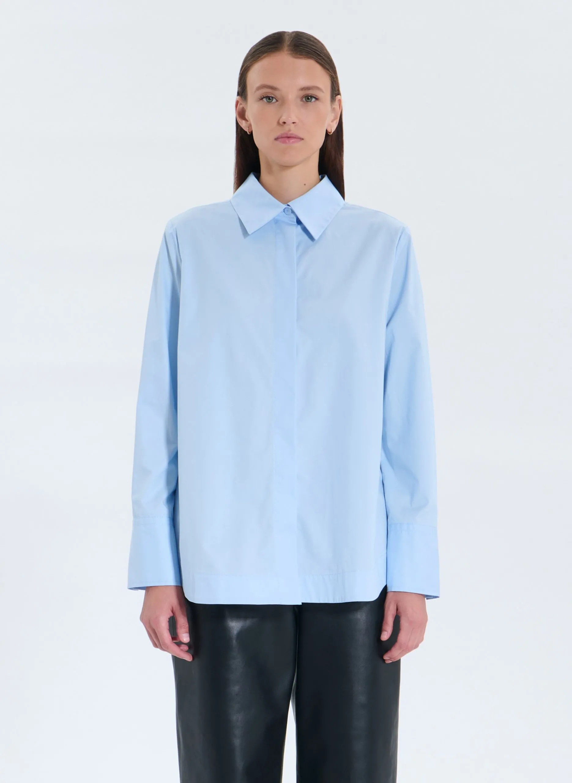 Chemise col classique en coton Bleu CLAIRE