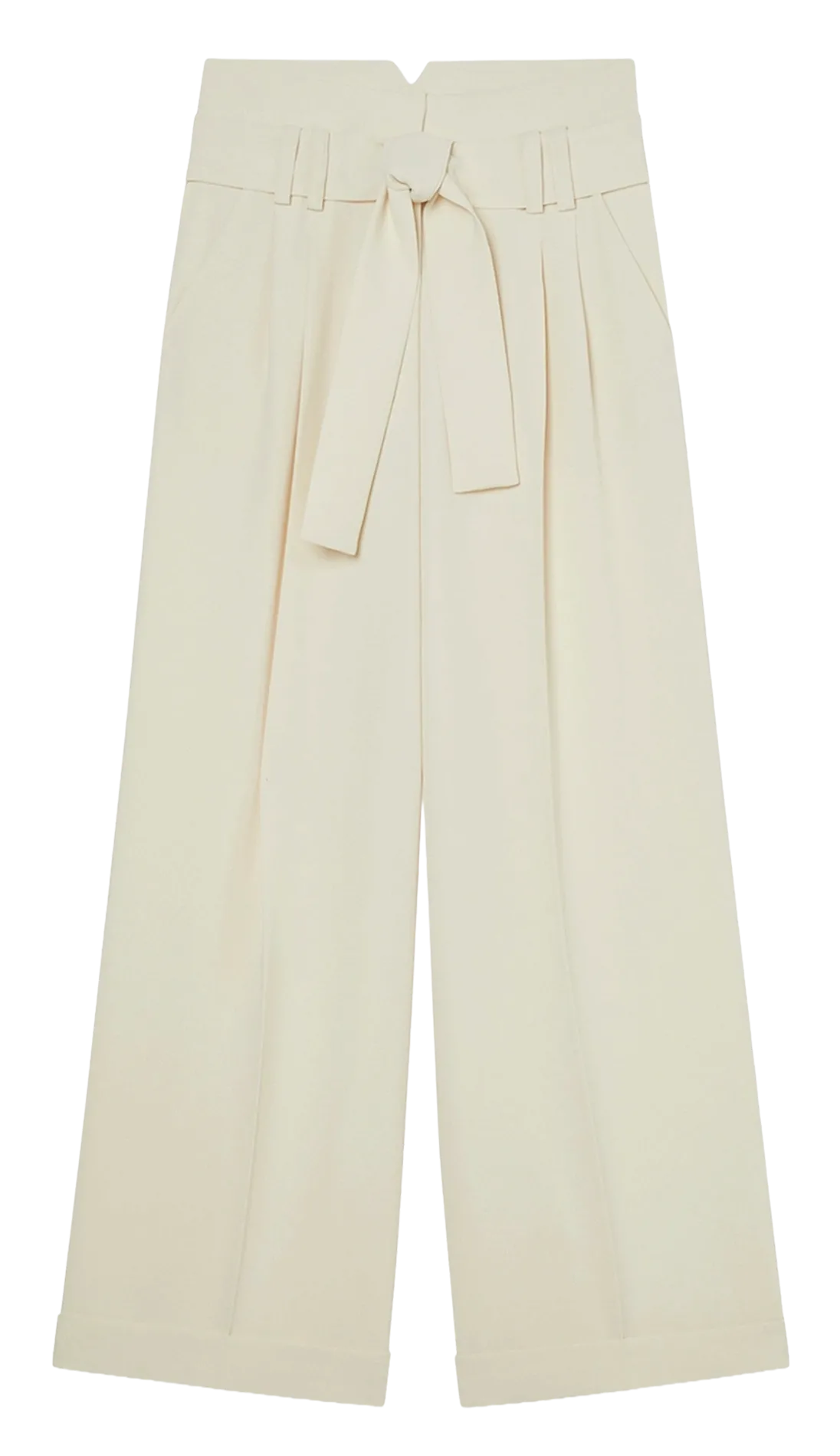 Pantalon taille haute ceinturé uni Beige PIA