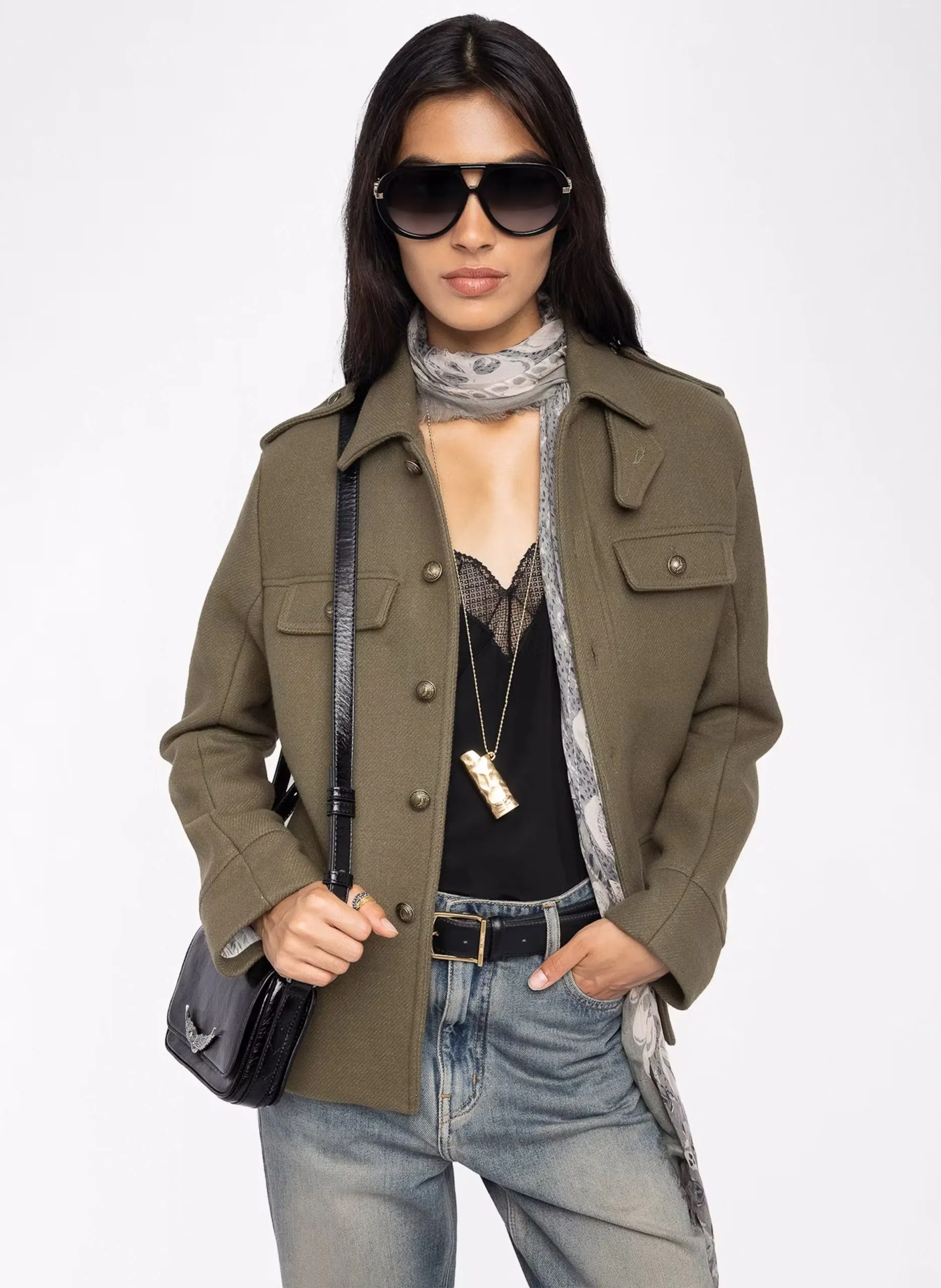 Veste col classique en laine mélangée Vert VERAM