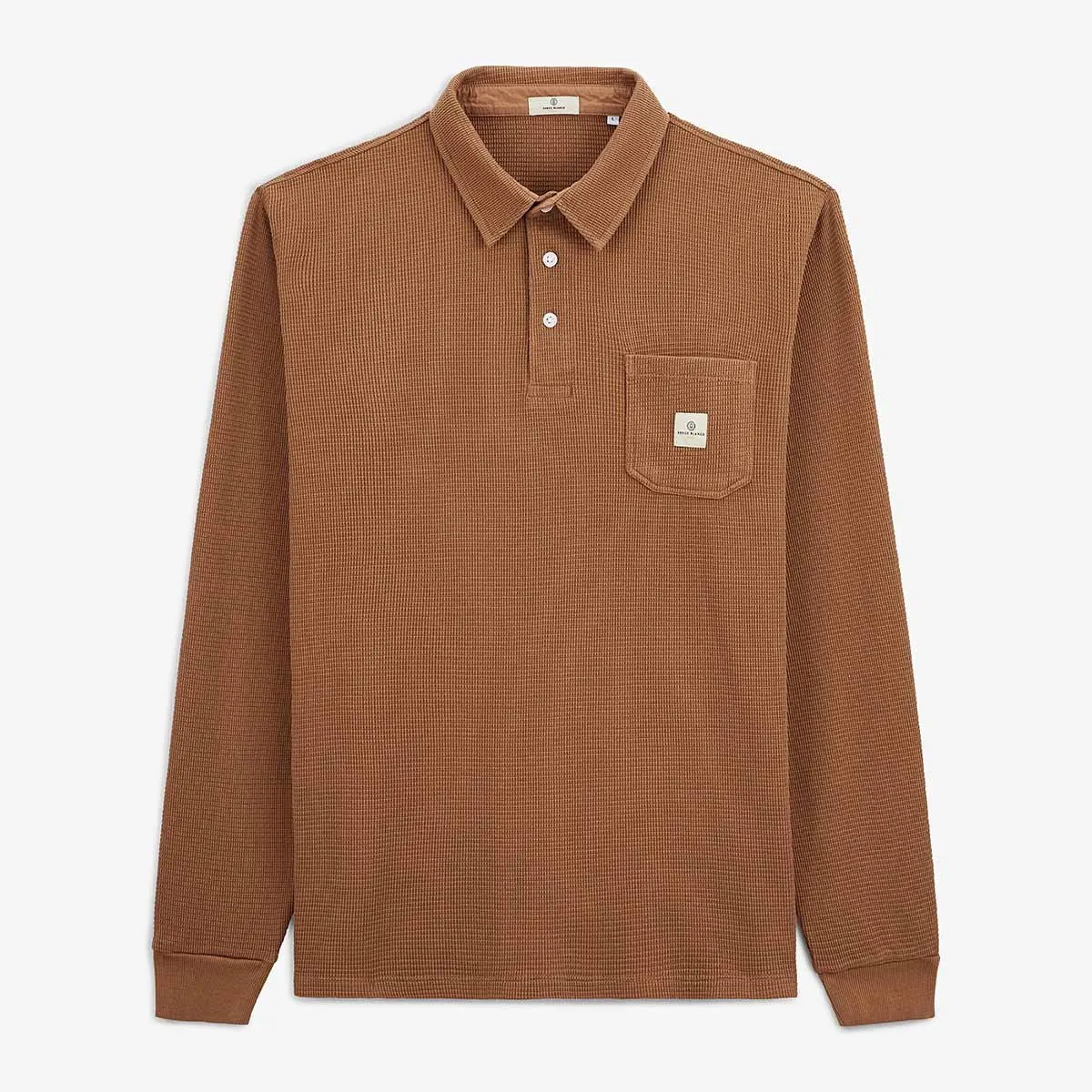 Polo manches longues tissu gauffré Marron LOGANO