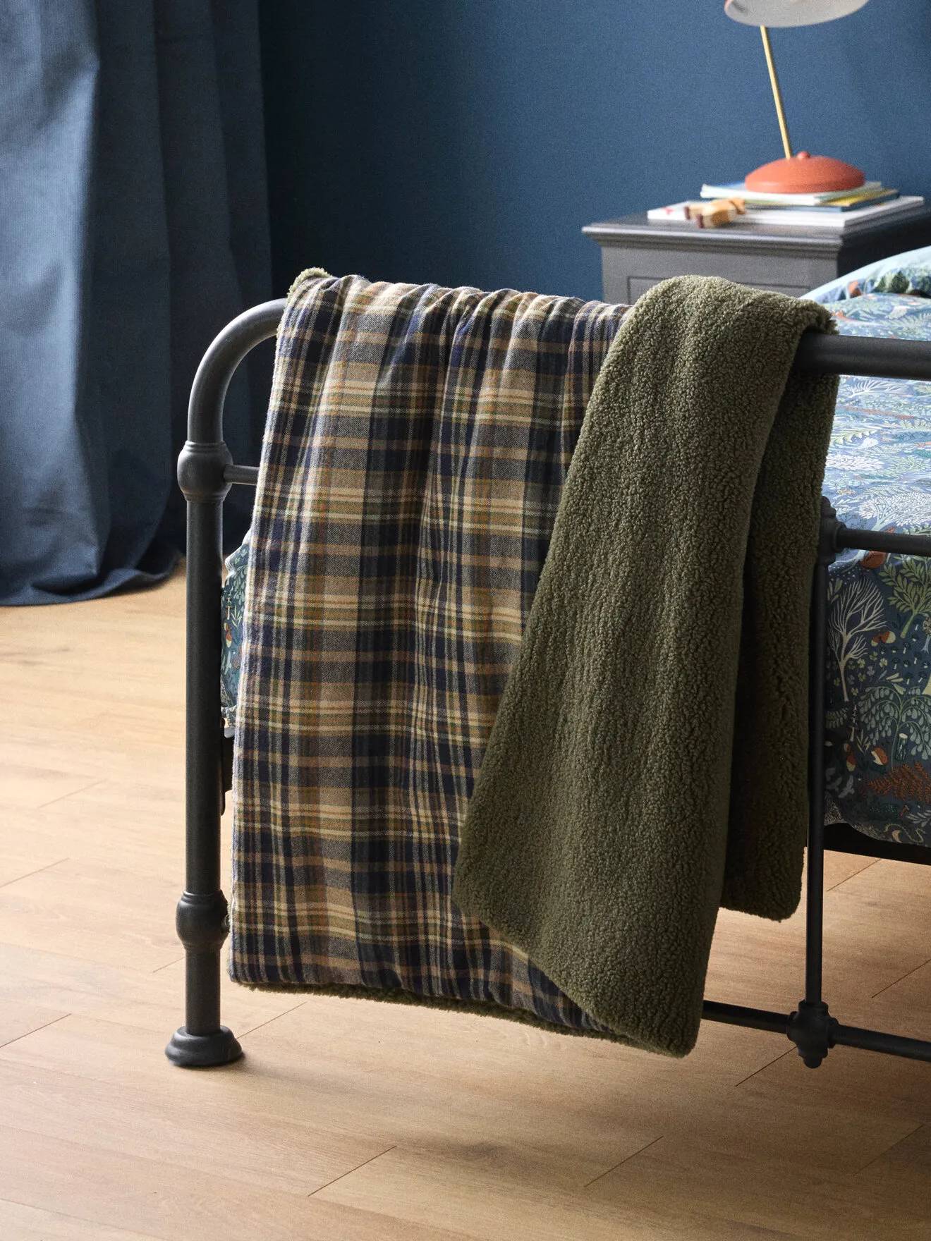 Plaid réversible sherpa et tartan Vert