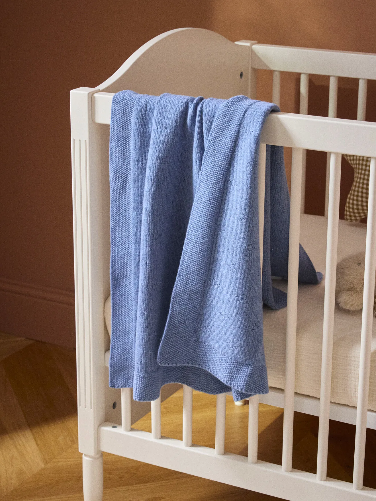 Plaid pointelle lambswool Bleu