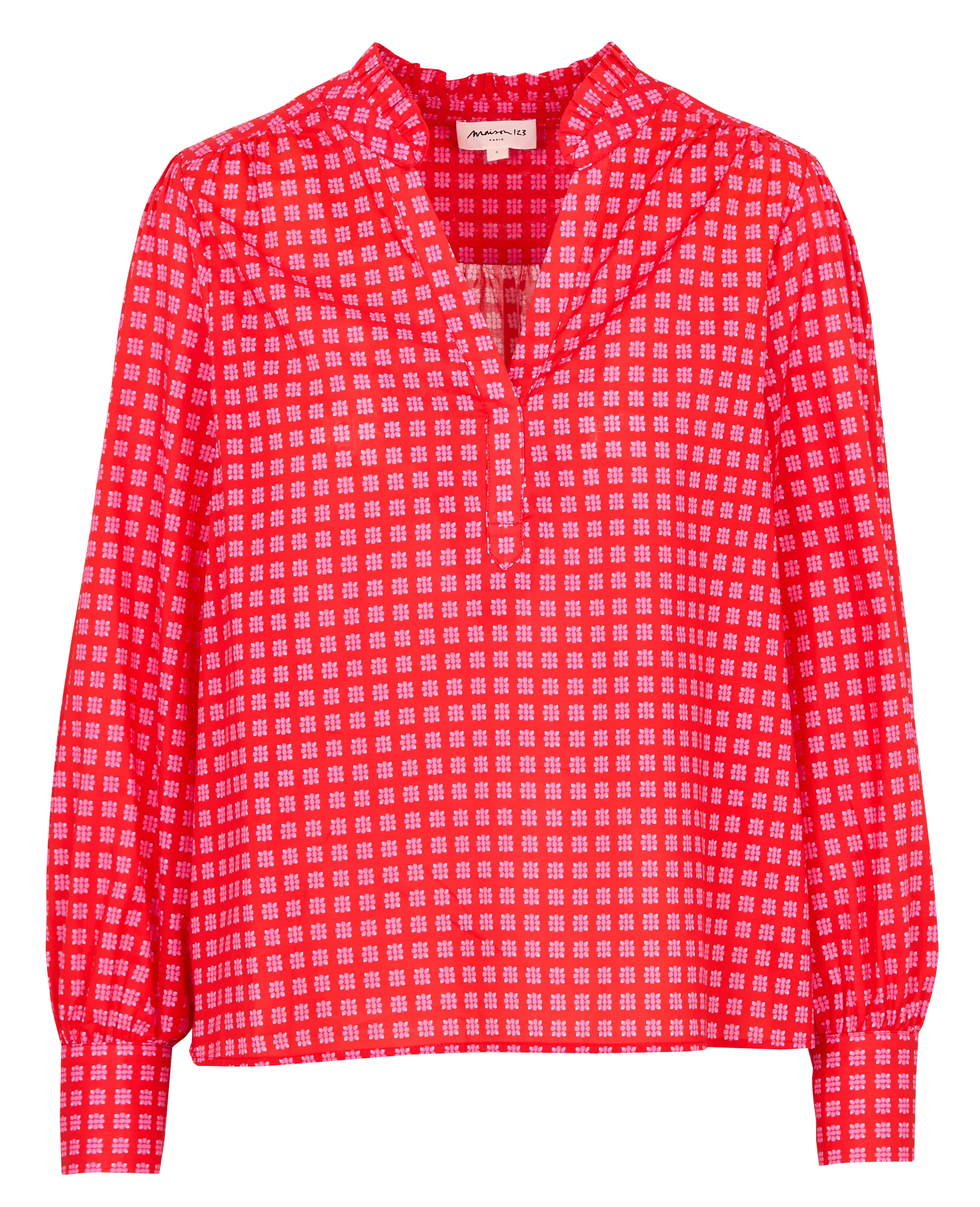 Chemisier col tunisien à imprimé Rouge BETH