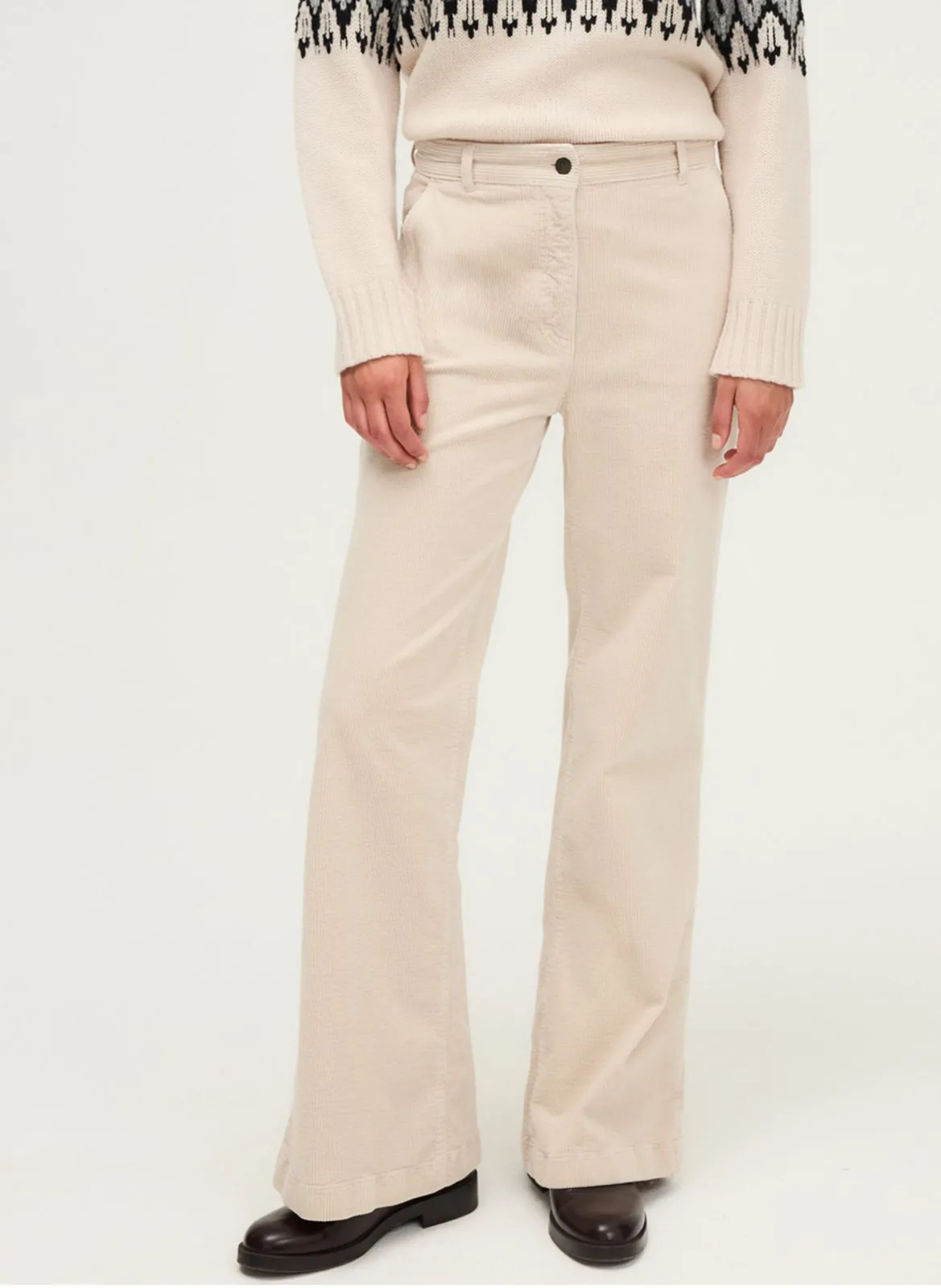 Pantalon flare en coton mélangé Beige CLORIA