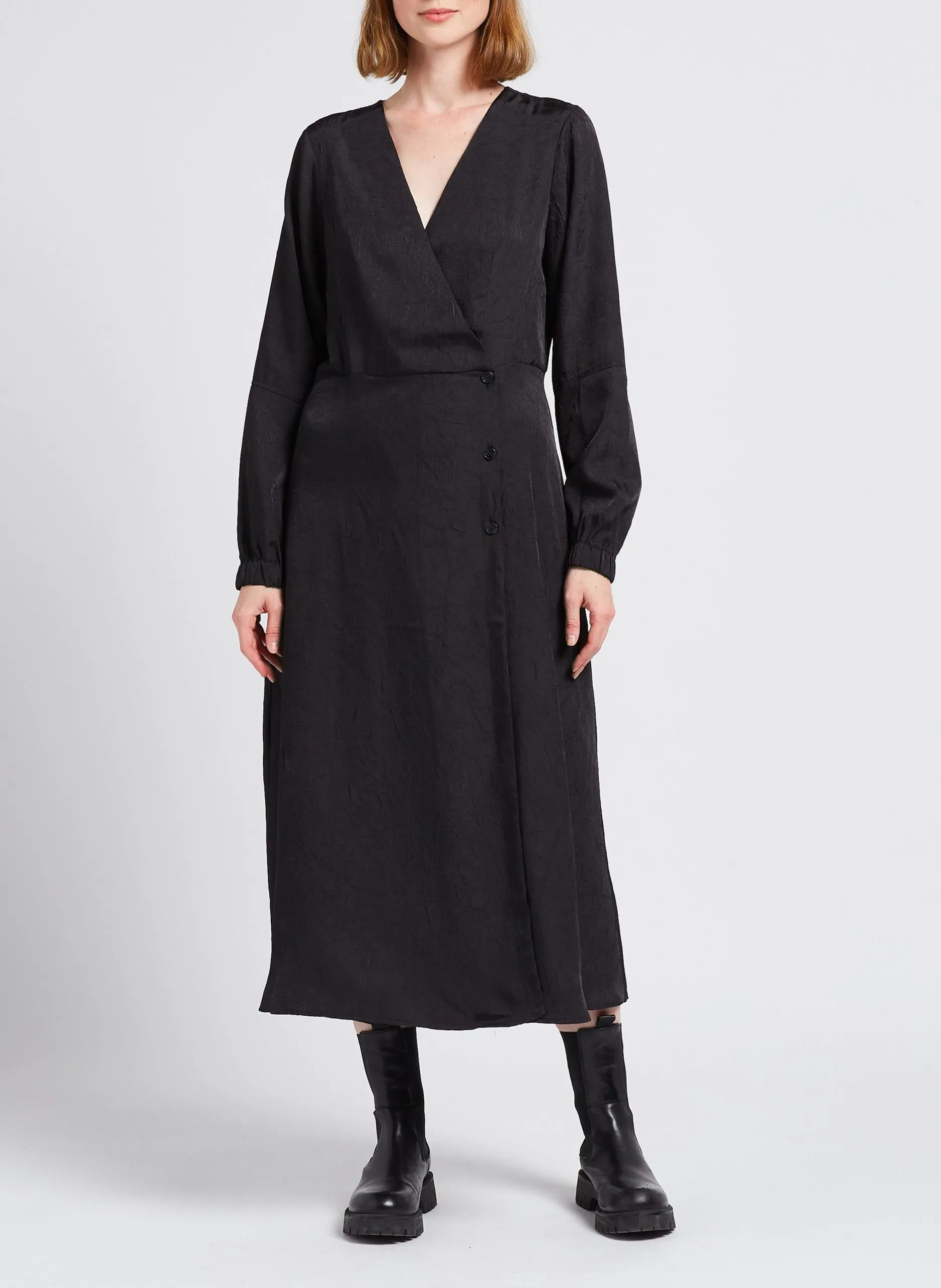 Robe midi col V Noir JOHNSON