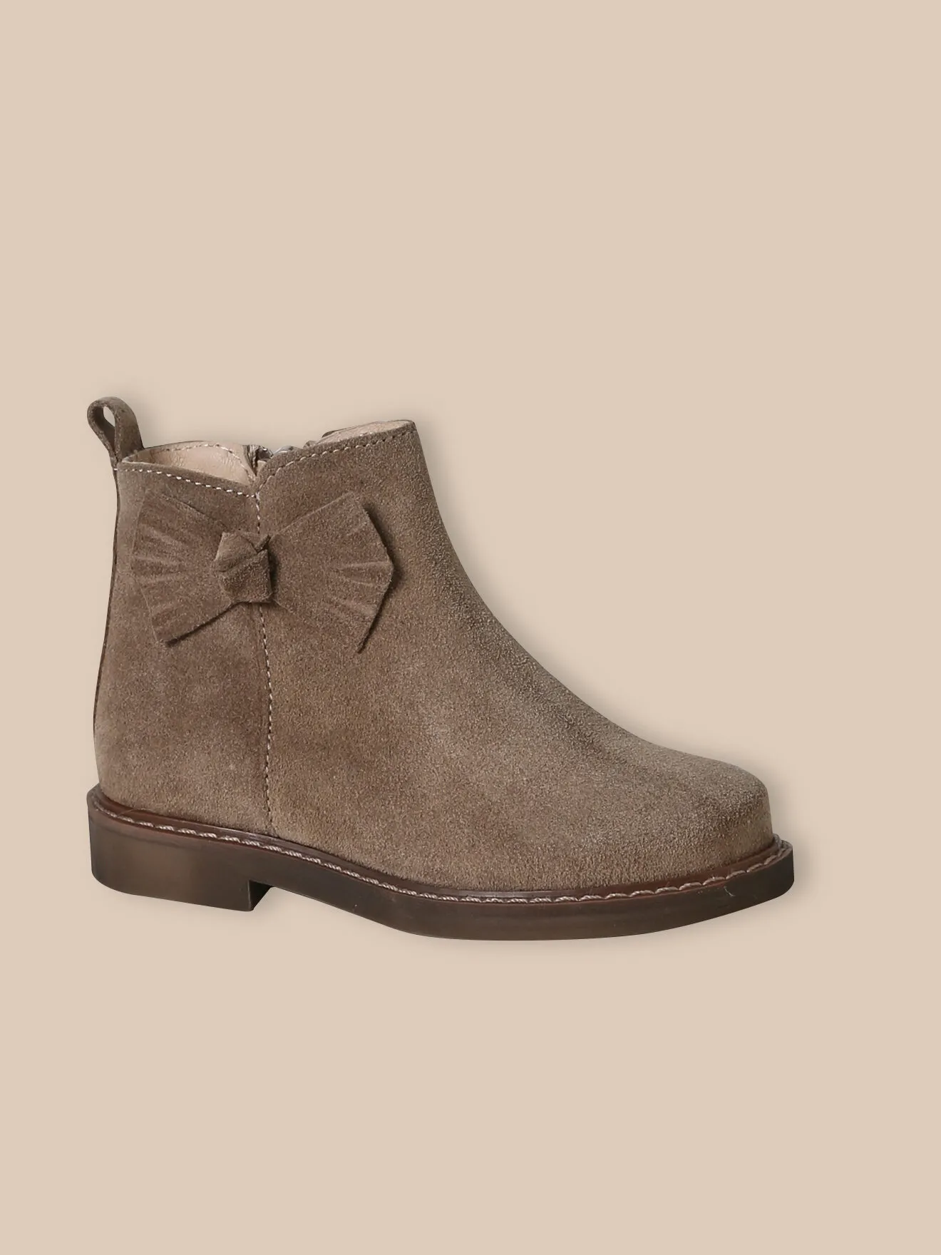 Boots noeud en cuir velours Beige