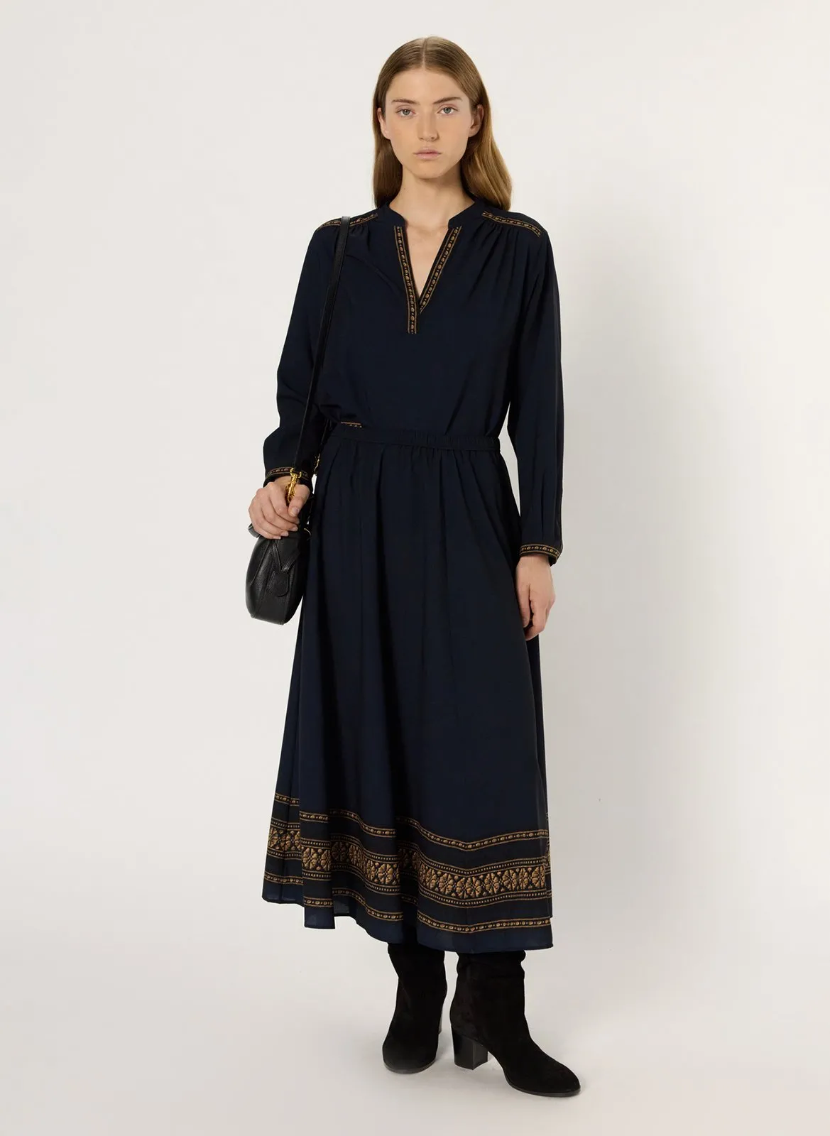 Jupe midi imprimée Bleu BONNIE