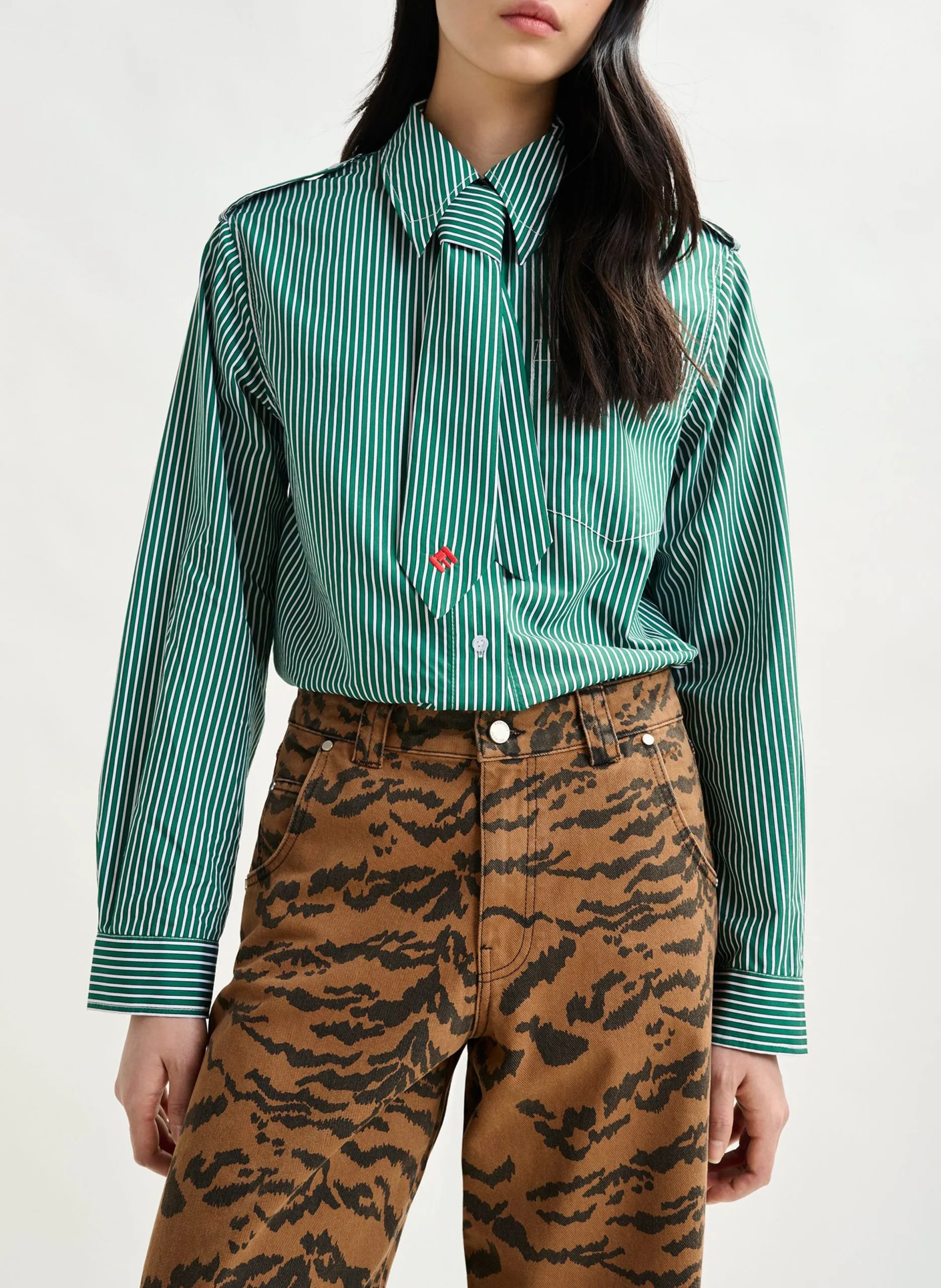 Chemise col classique en coton mélangé Vert IGOLD