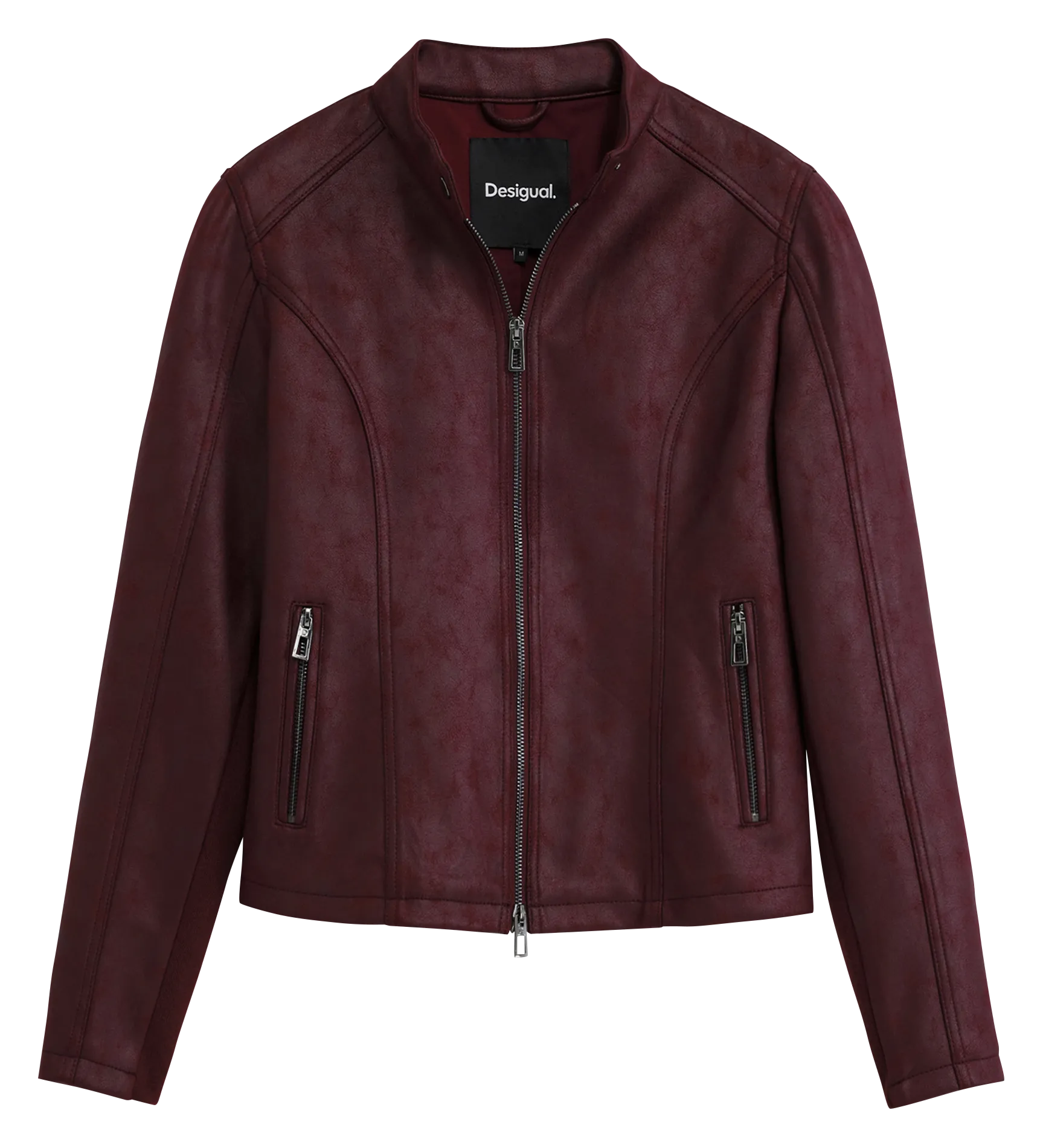 Veste col rond effet cuir Rouge