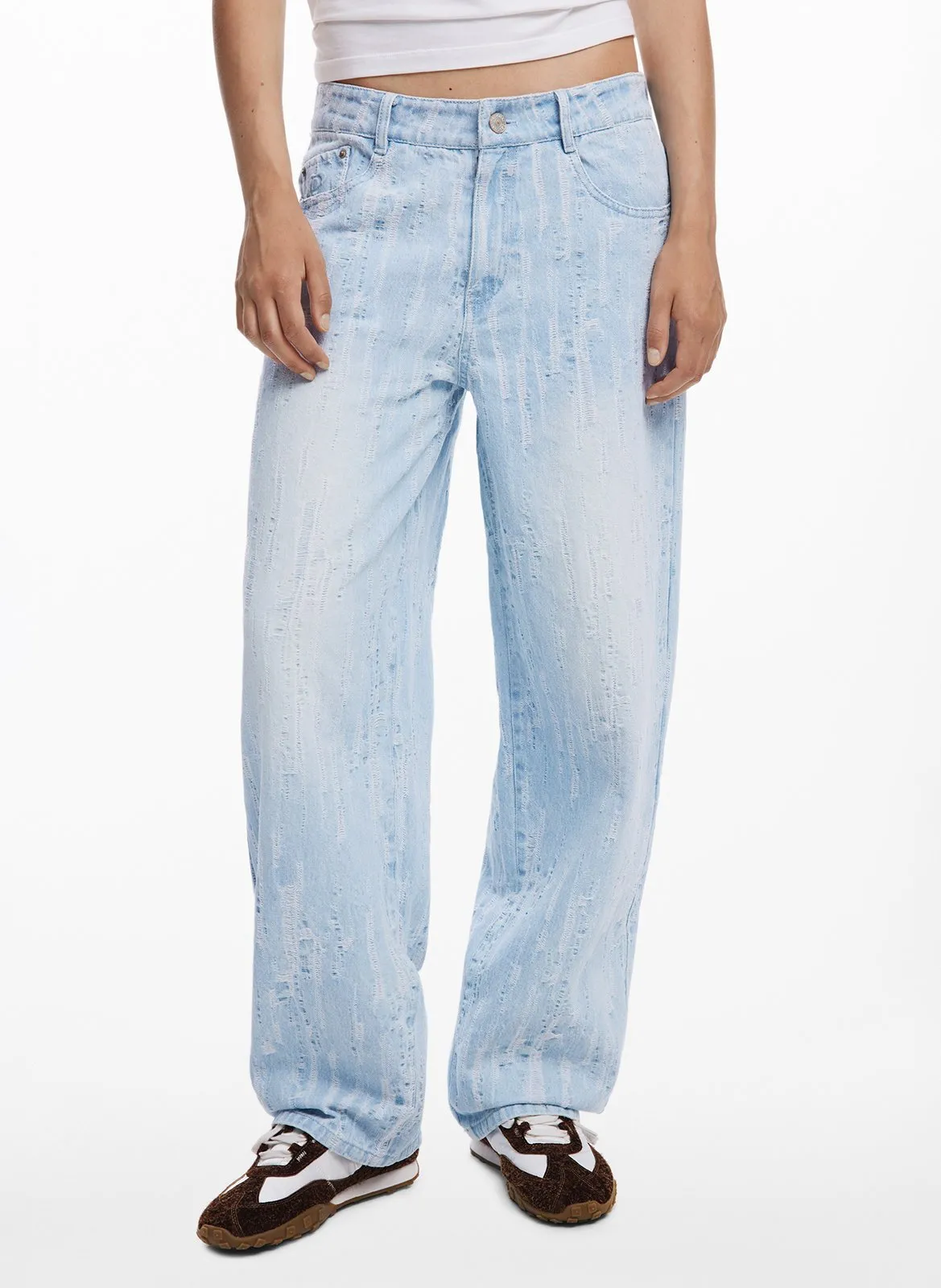 Jean large baggy effet usé Bleu