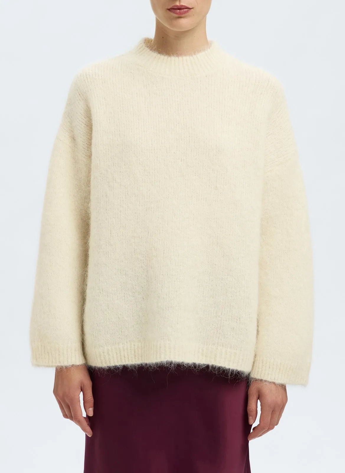 Pull oversize col montant en alpaga mélangé Beige GABRIELLA