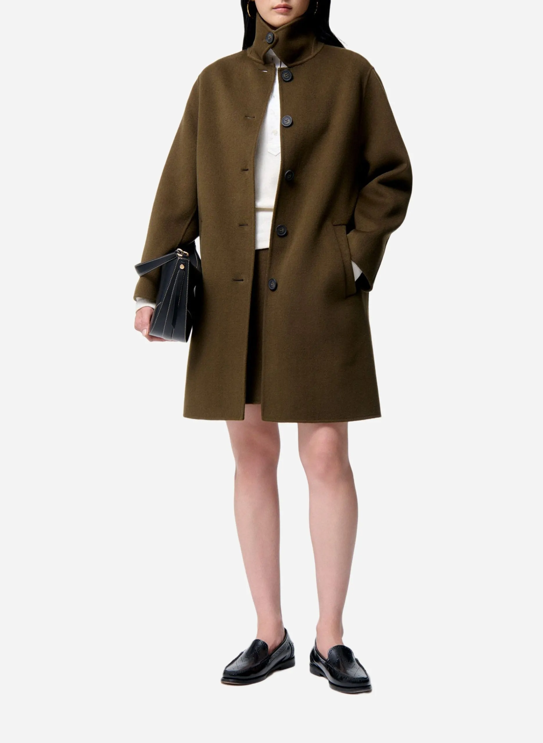 Manteau col classique en laine mélangée Vert FABIAN