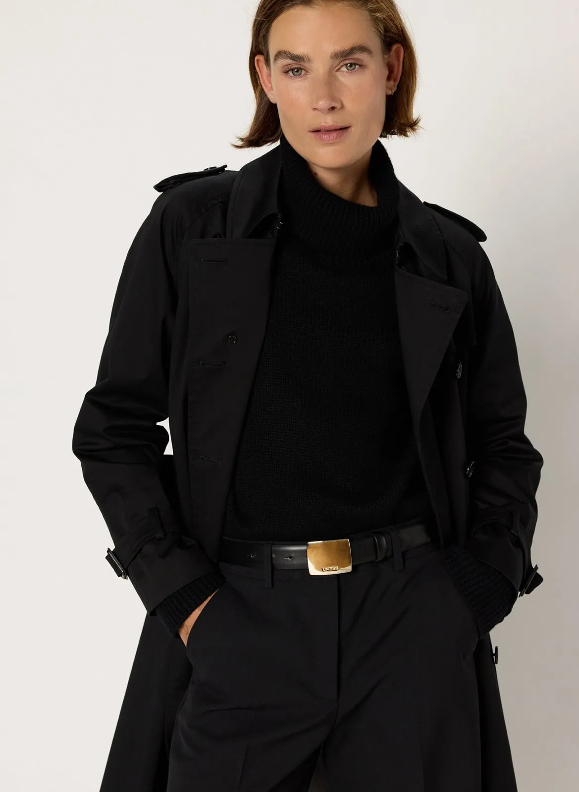 Trench col à revers droit en coton mélangé Noir SERGE