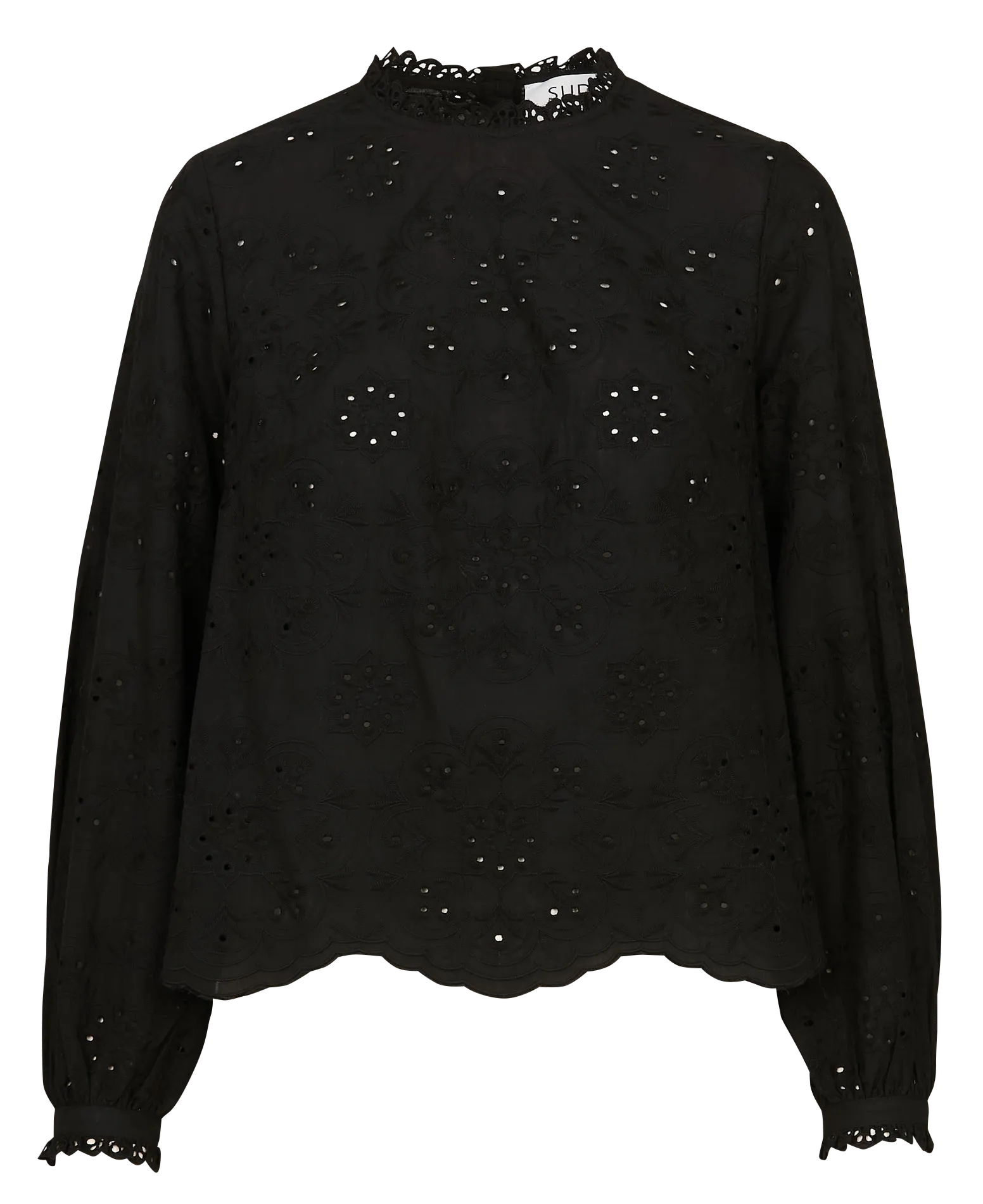 Blouse oversize col rond en coton brodé Noir CASSILY
