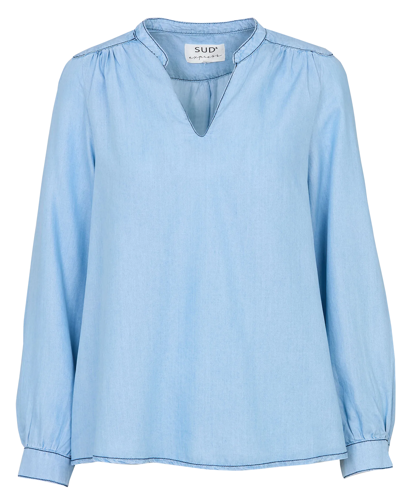 Blouse oversize col tunisien Bleu BONNY