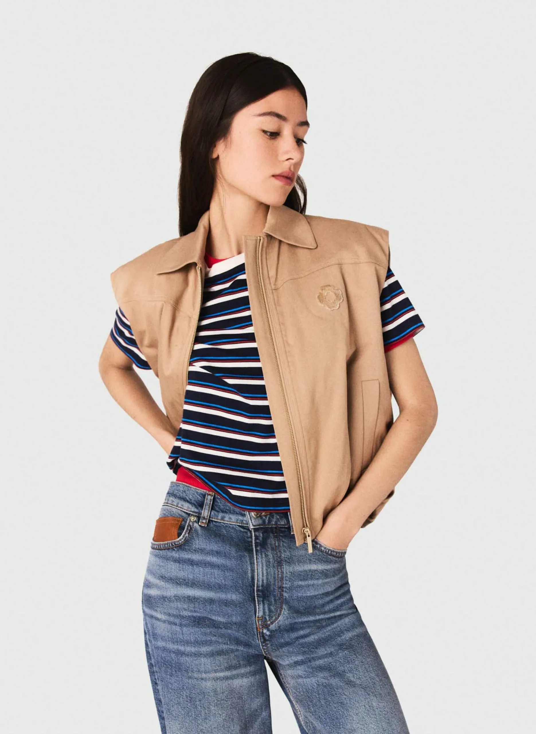 Blouson col classique en coton Beige