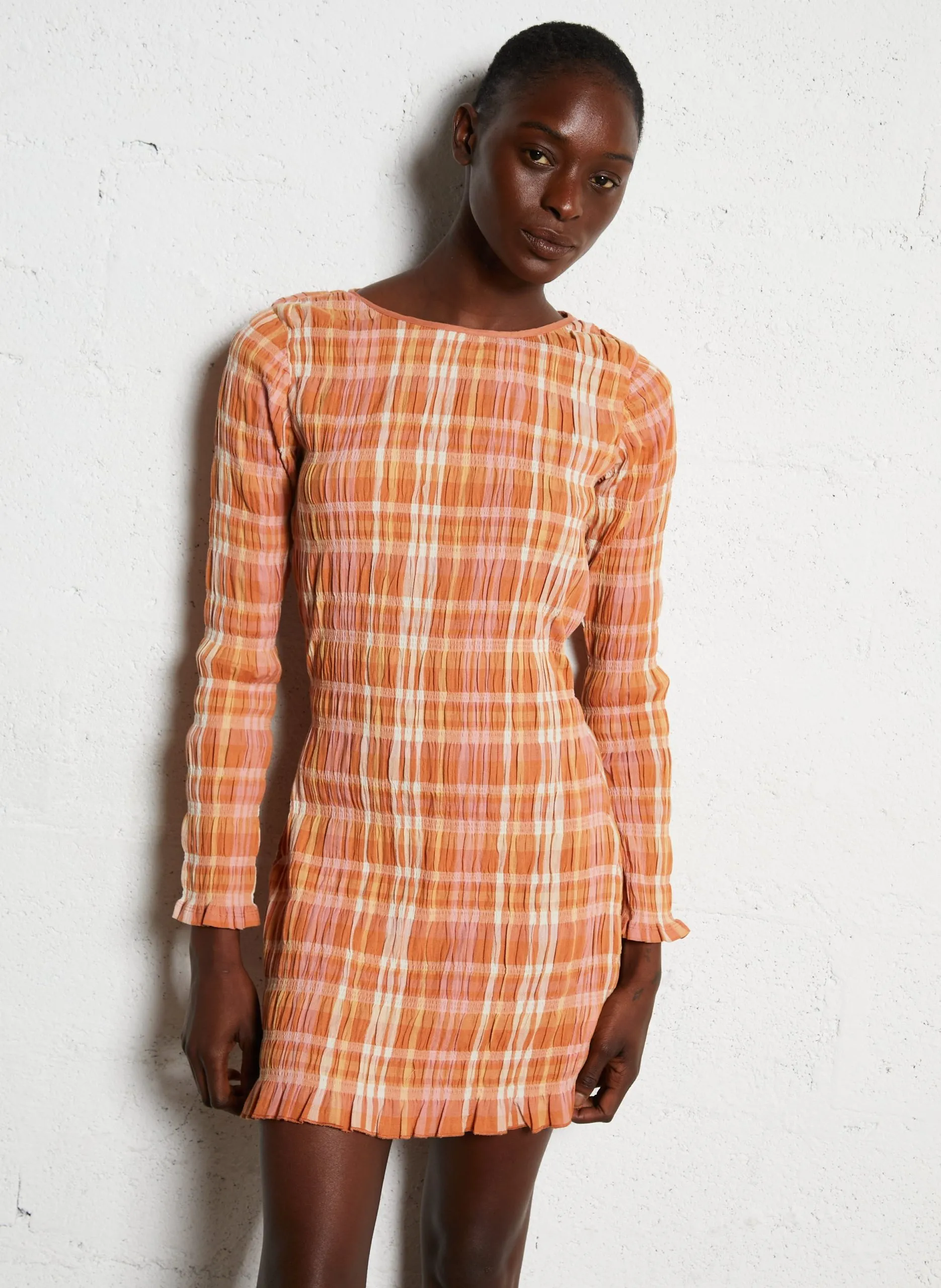 Robe courte col rond en coton mélangé Orange CHECK ME OUT