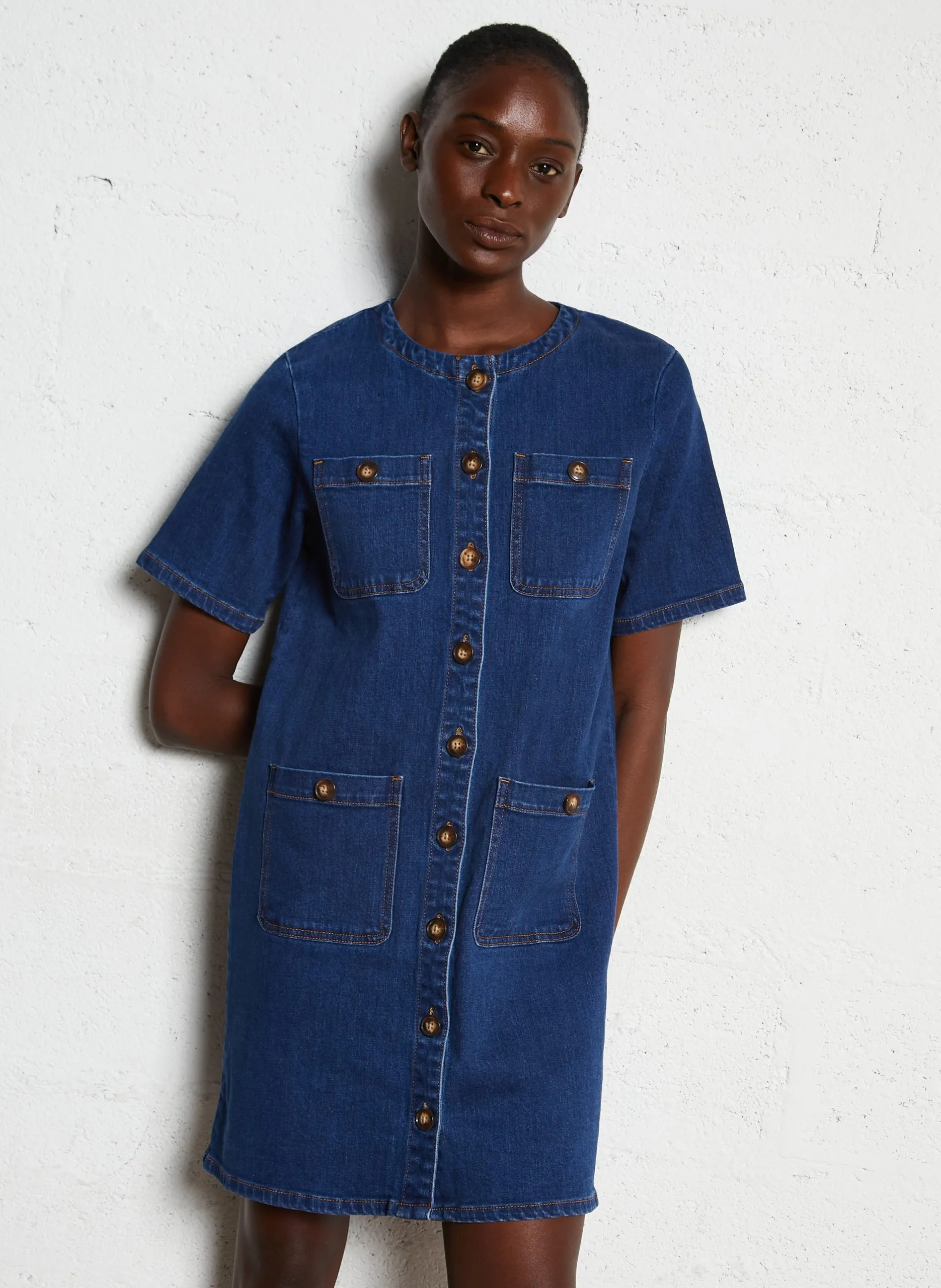 Robe courte ajustée en denim stretch Jean brut RINDA
