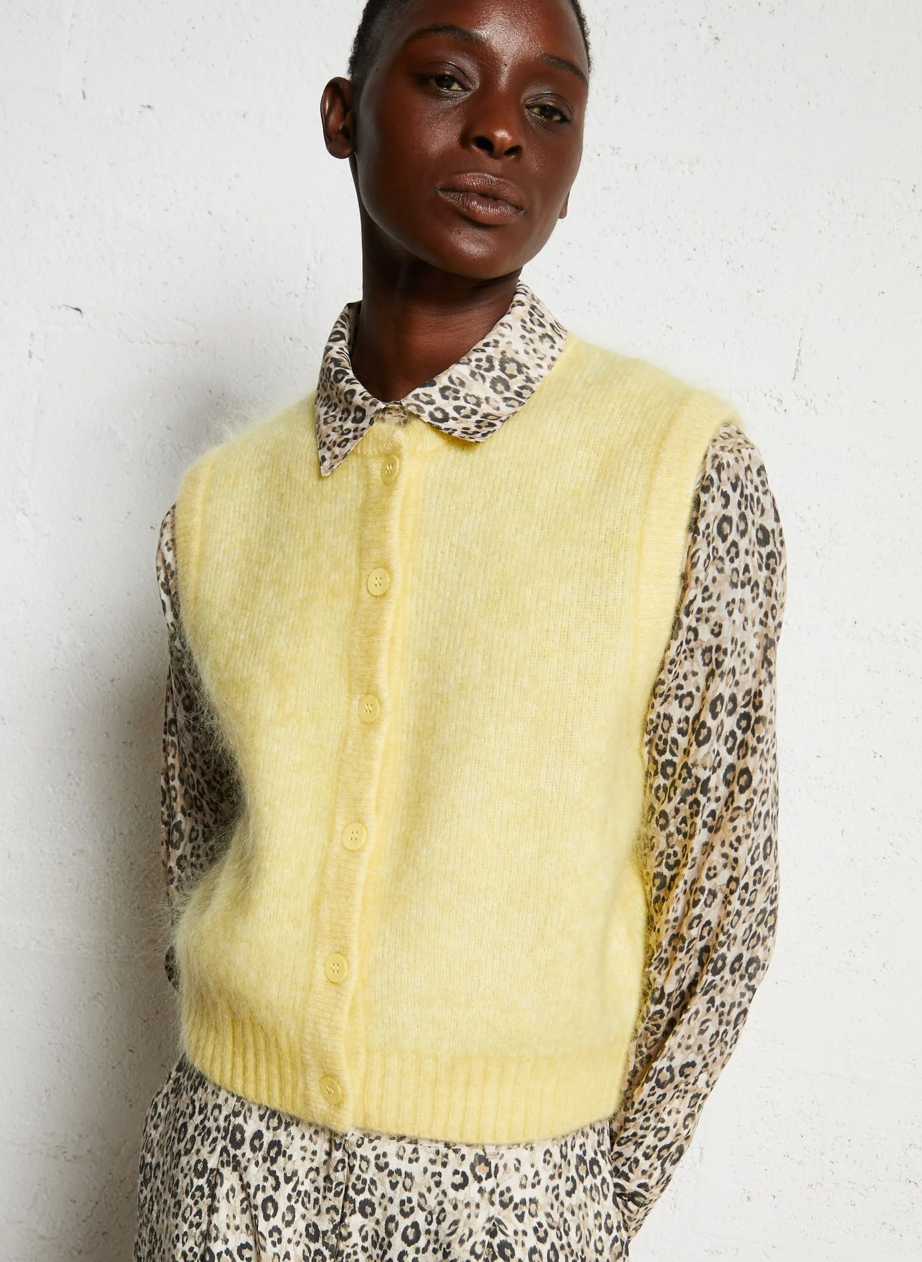 Gilet droit en mohair mélangé Jaune LOULOU