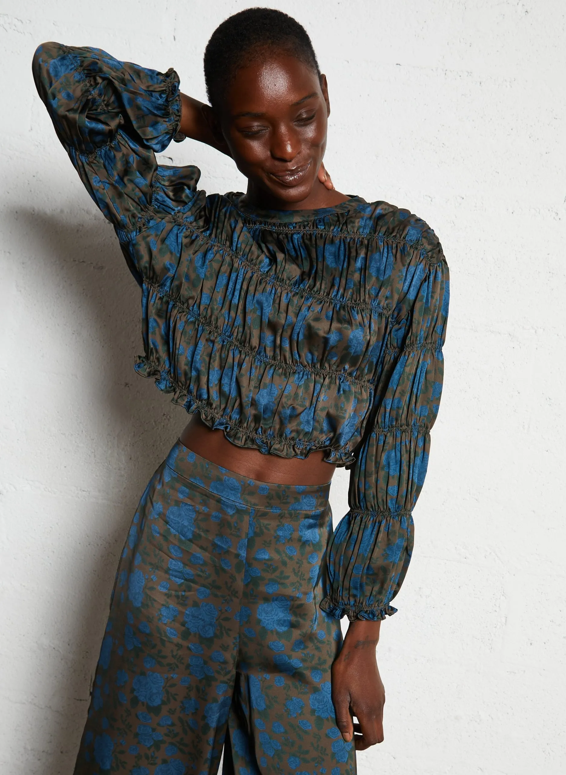 Top court droit col rond Marron