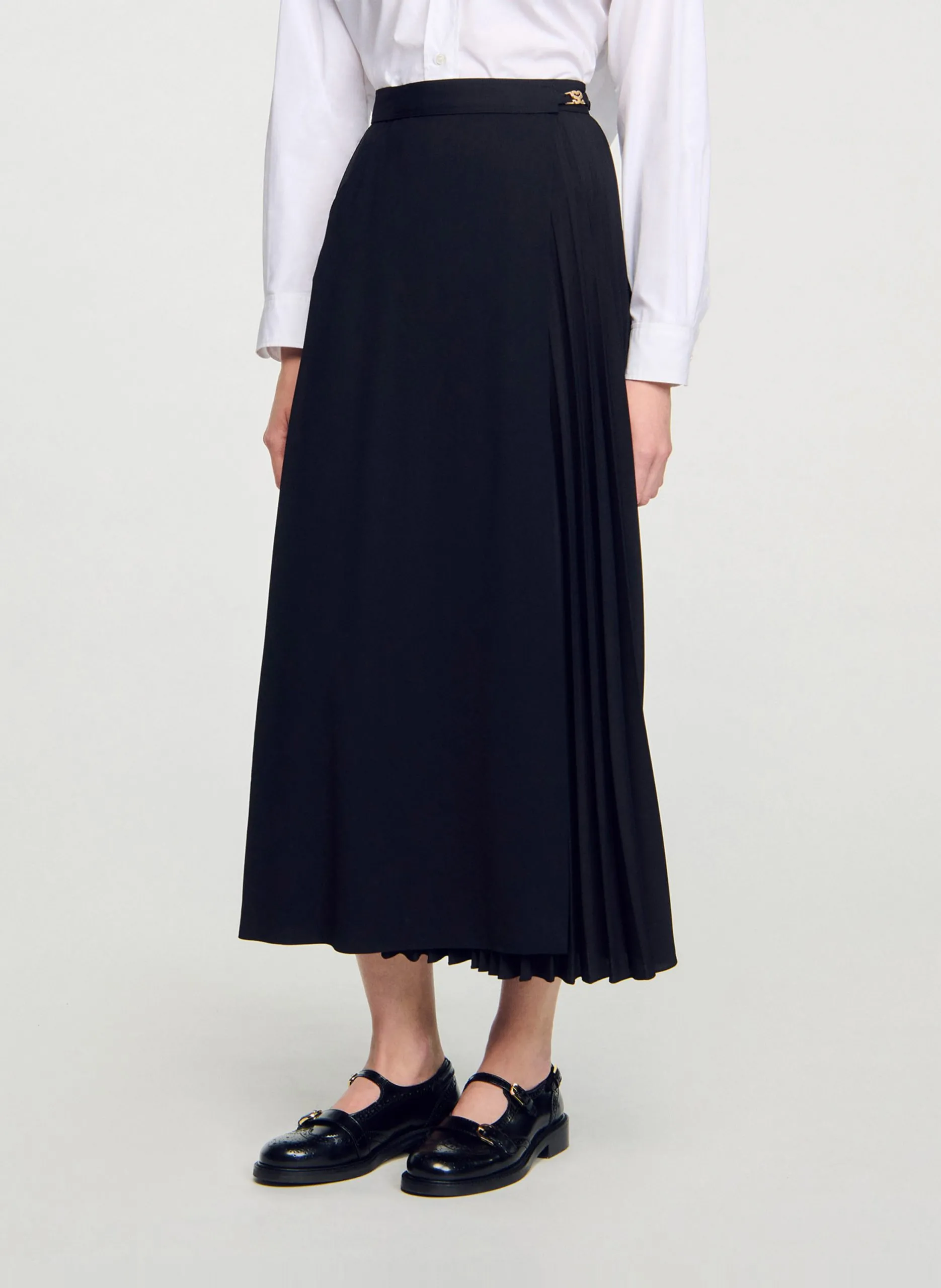 Jupe longue portefeuille plissée Noir