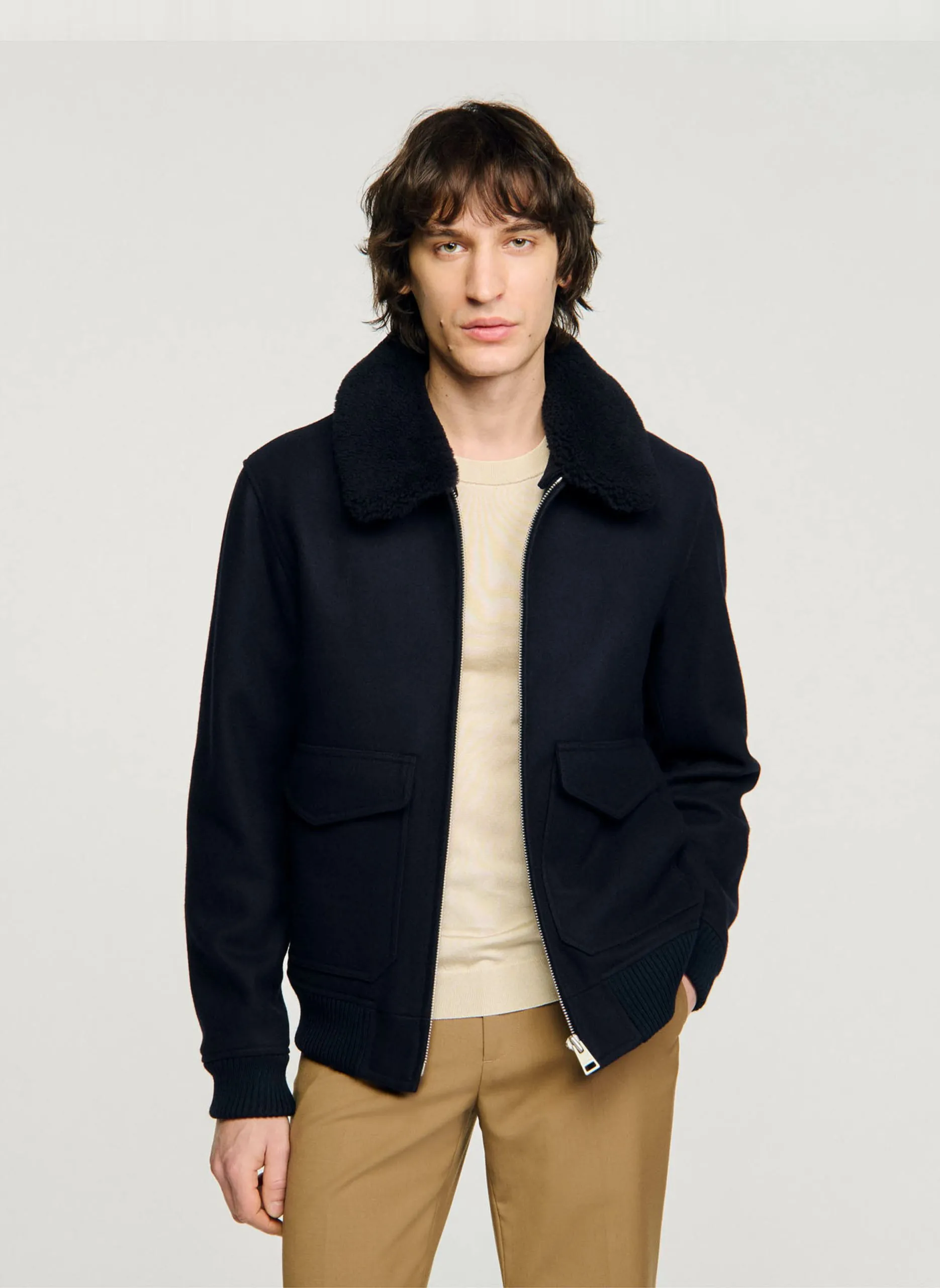 Teedy col rond en laine mélangée Bleu