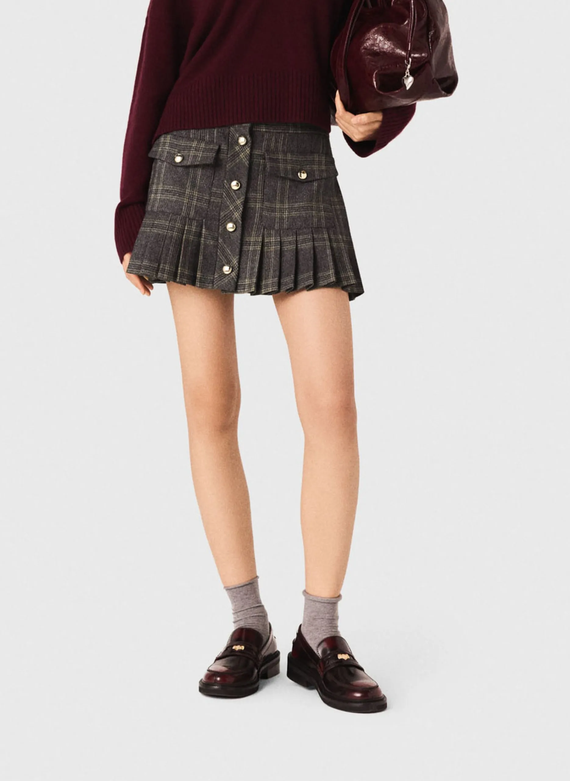 Jupe courte à carreaux Gris