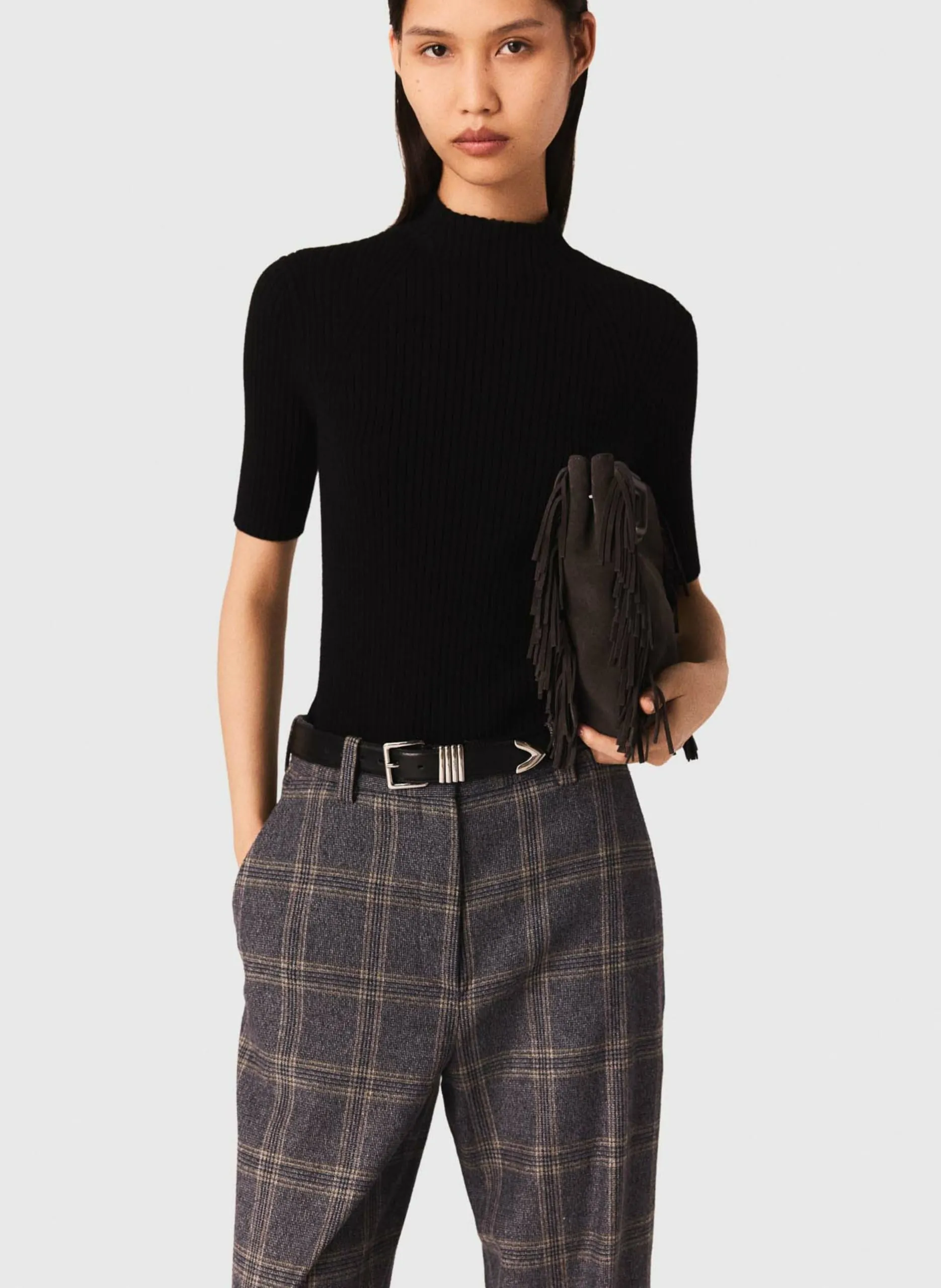 Pull col montant en coton mélangé Noir