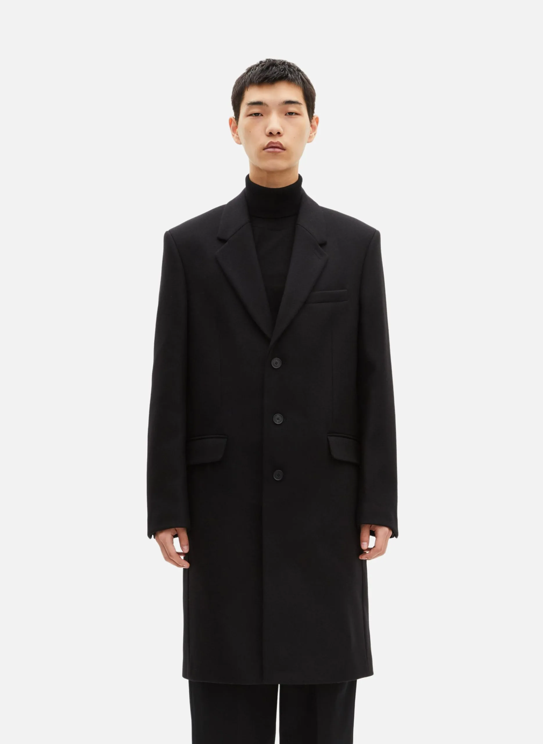 Manteau col revers cuir Noir