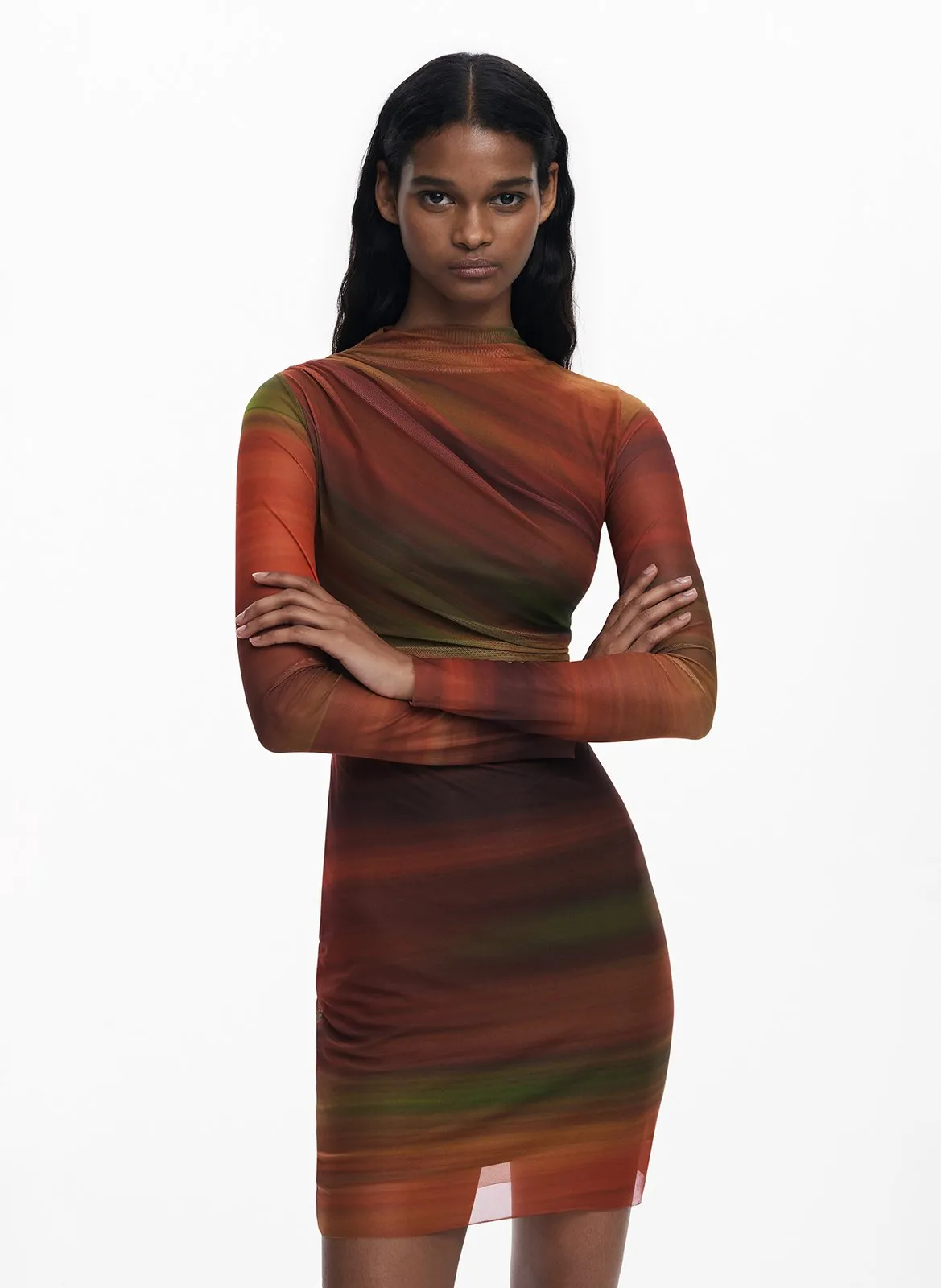 Robe courte drapée à rayures Orange