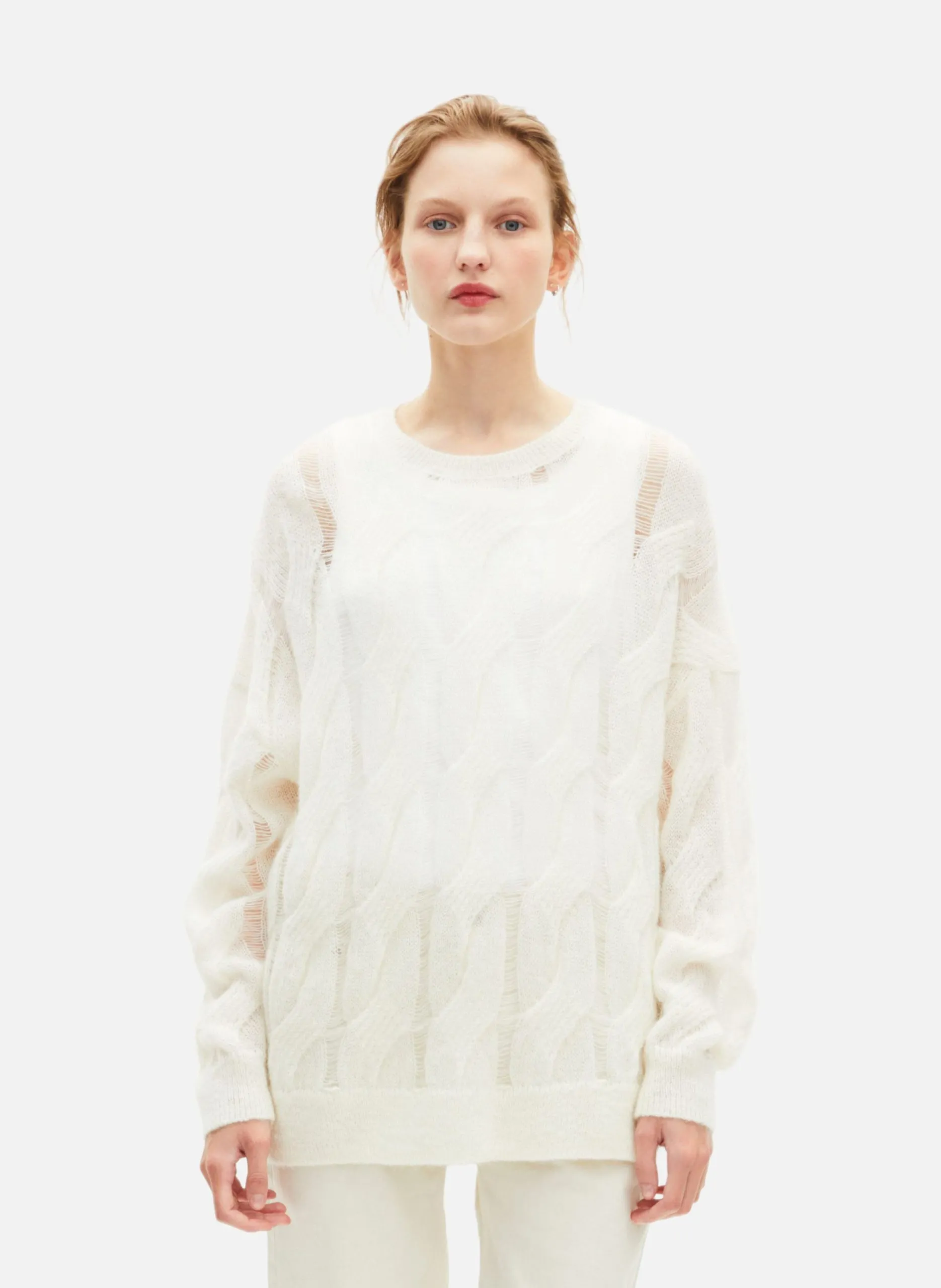 Pull à torsades en laine mélangée Beige