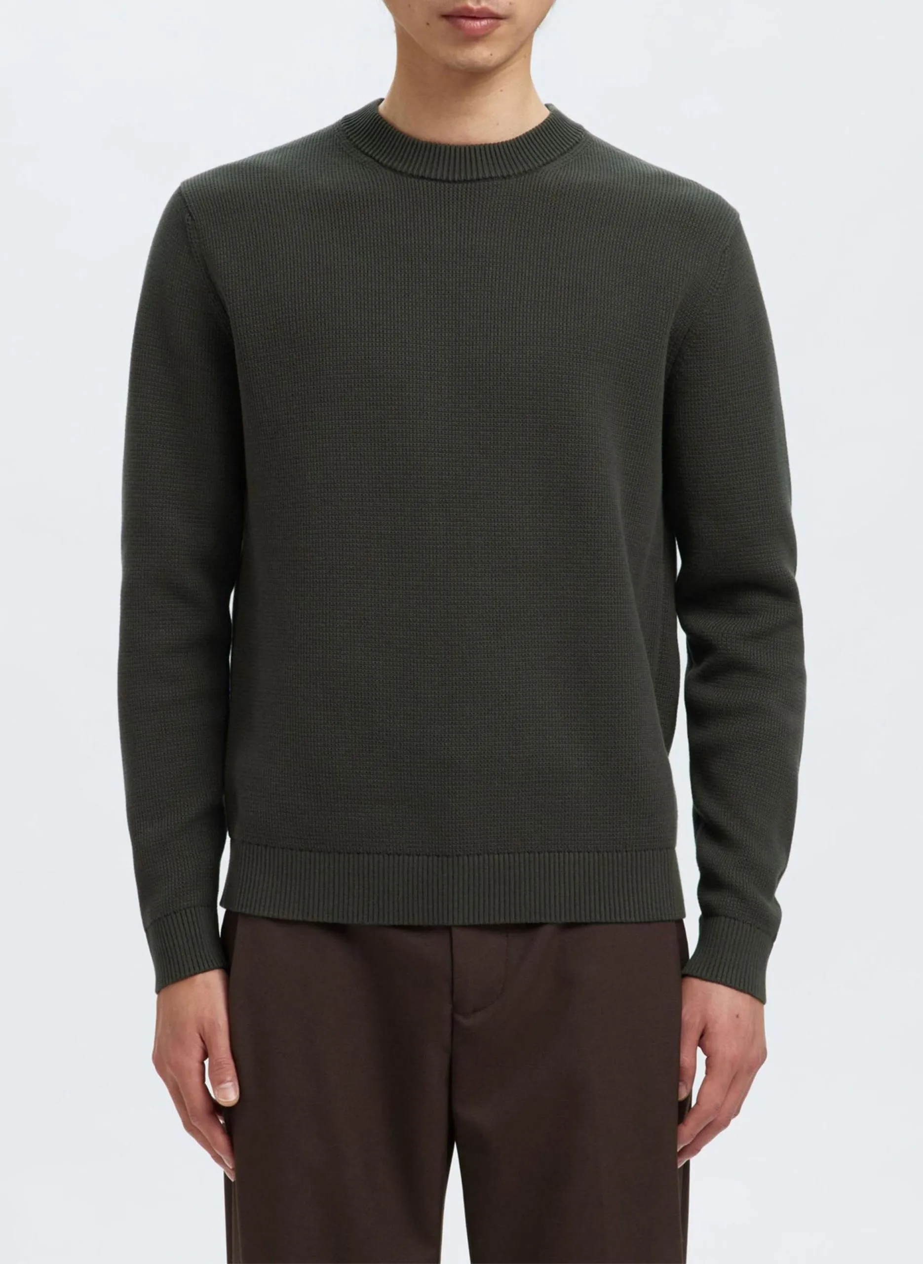 Pull col rond en coton bio Vert DANE