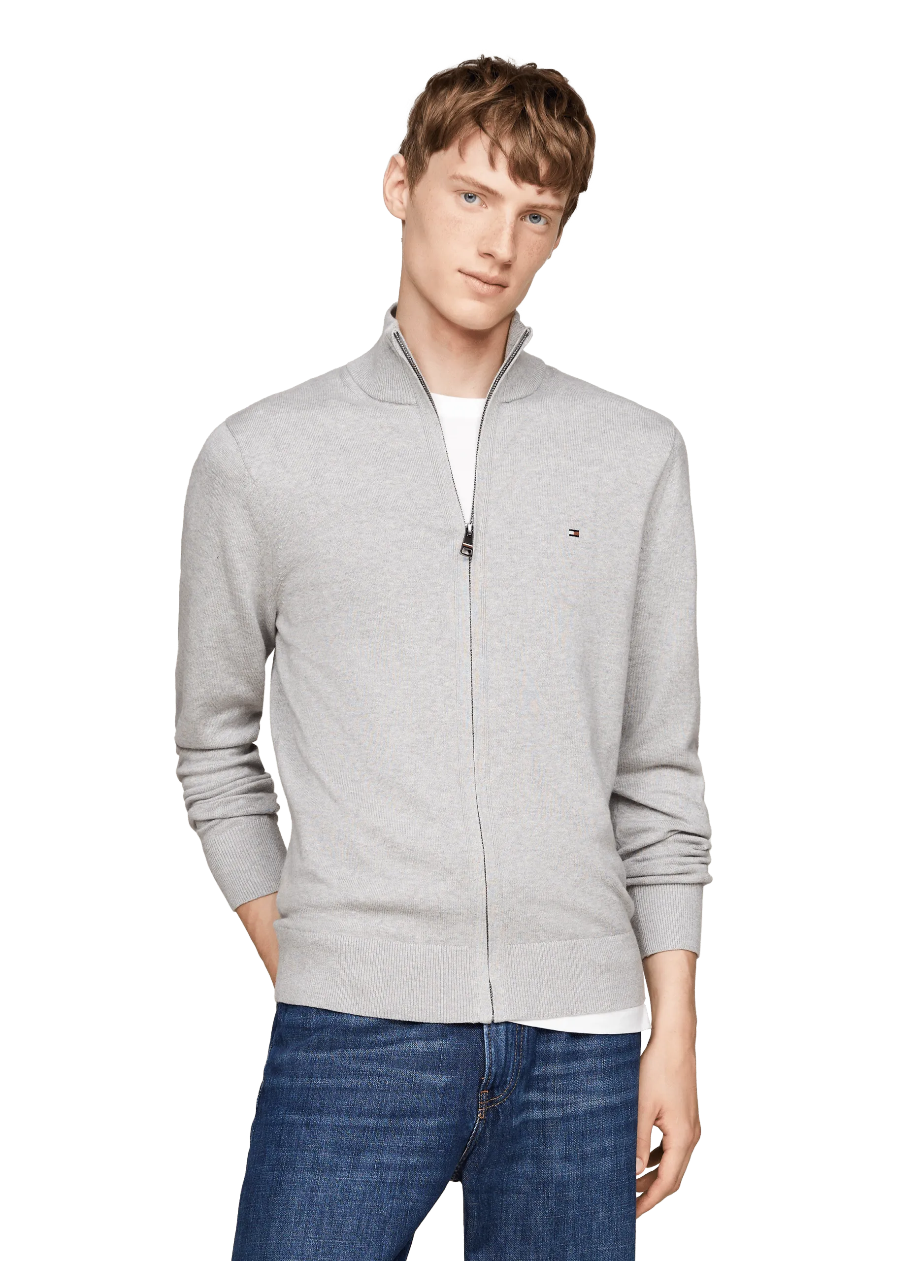 Gilet col montant regular-fit en coton bio et cachemire Gris