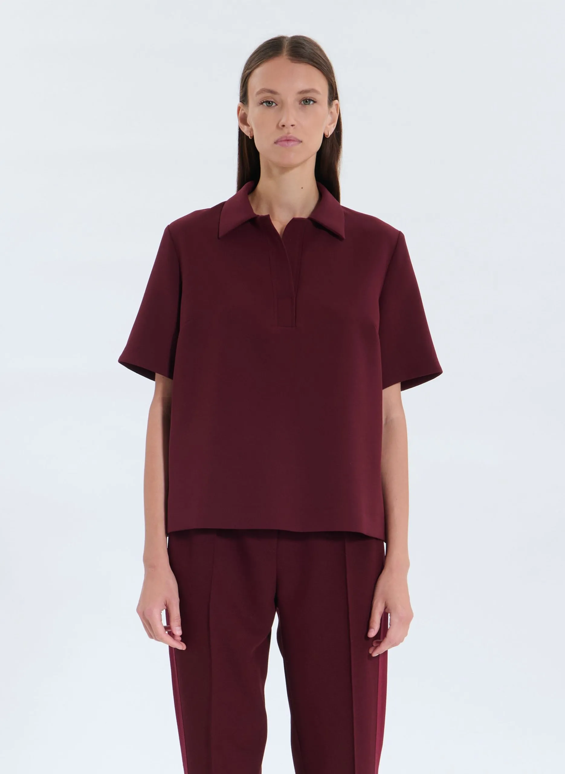 Top polo manches courtes uni Rouge TENDRESSE