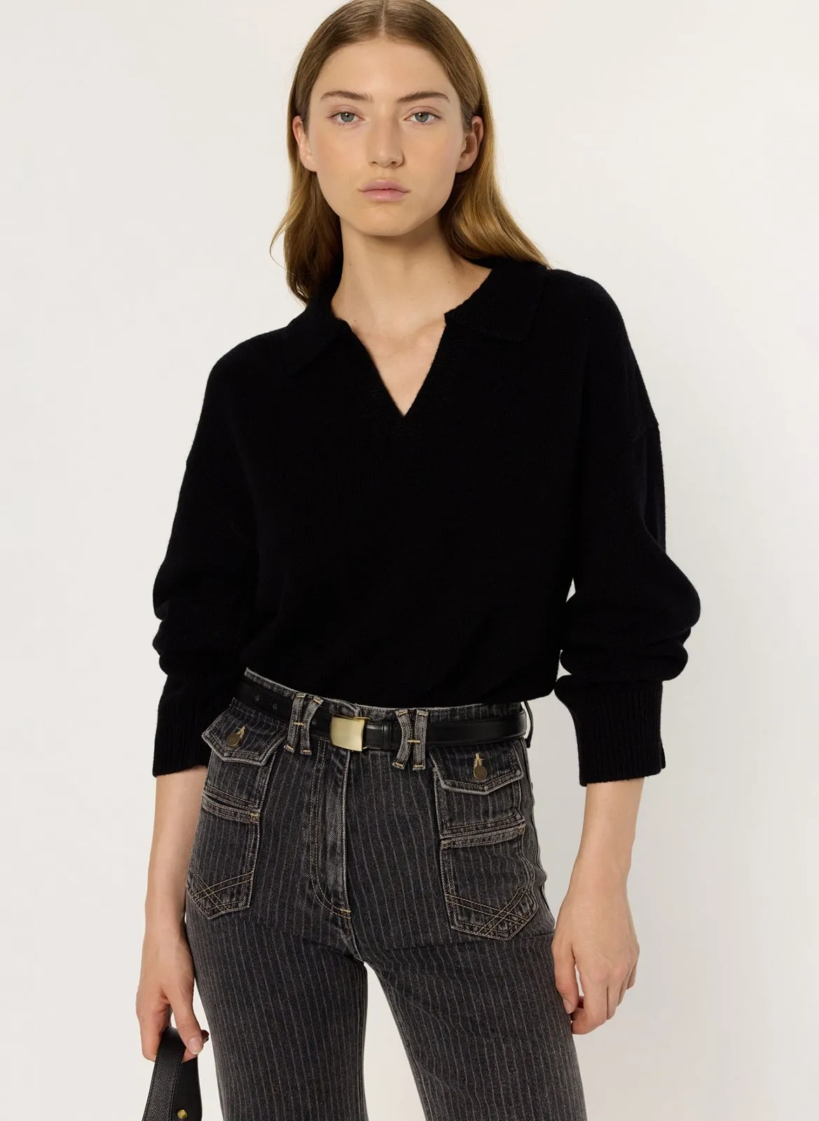 Pull col tunisien en laine Noir ENORA