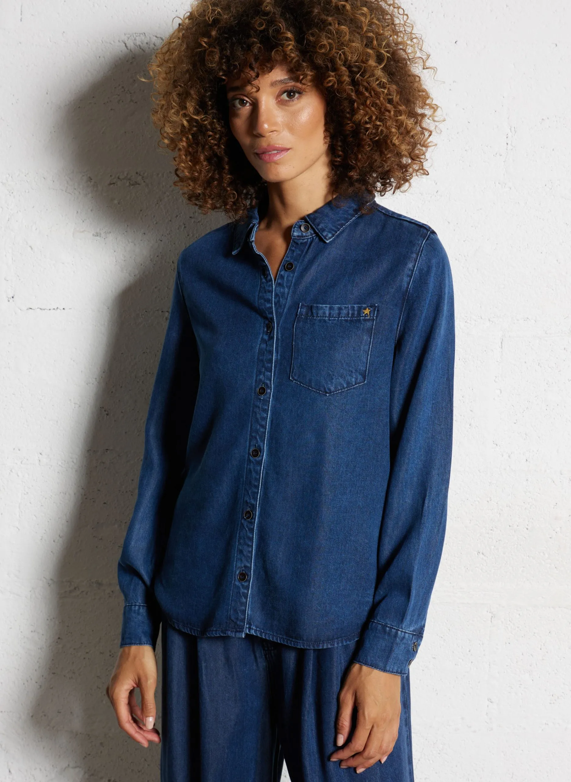 Chemise fluide droite en denim Jean brut CLEM