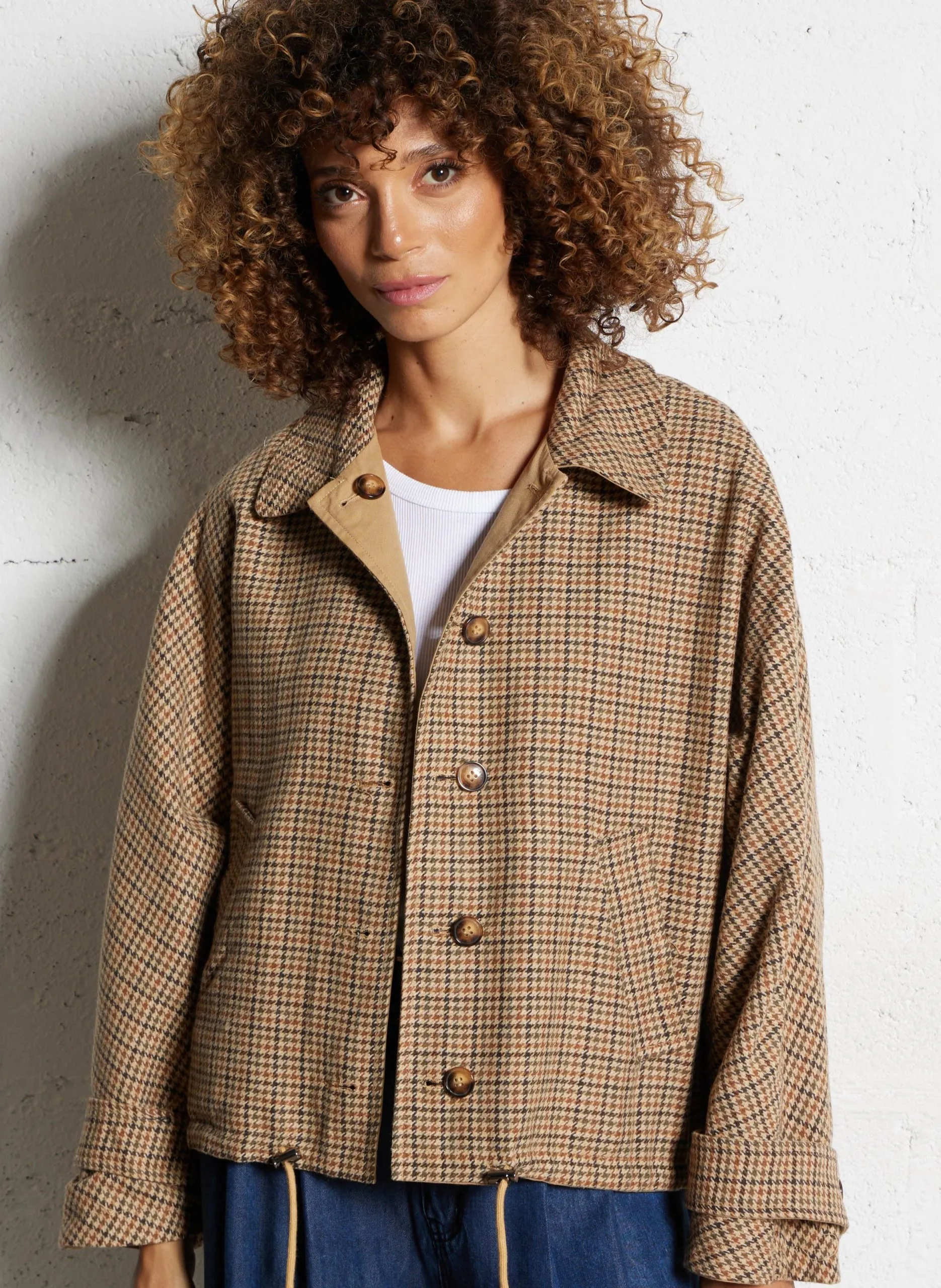 Parka col chemise en coton mélangé Marron NEREA