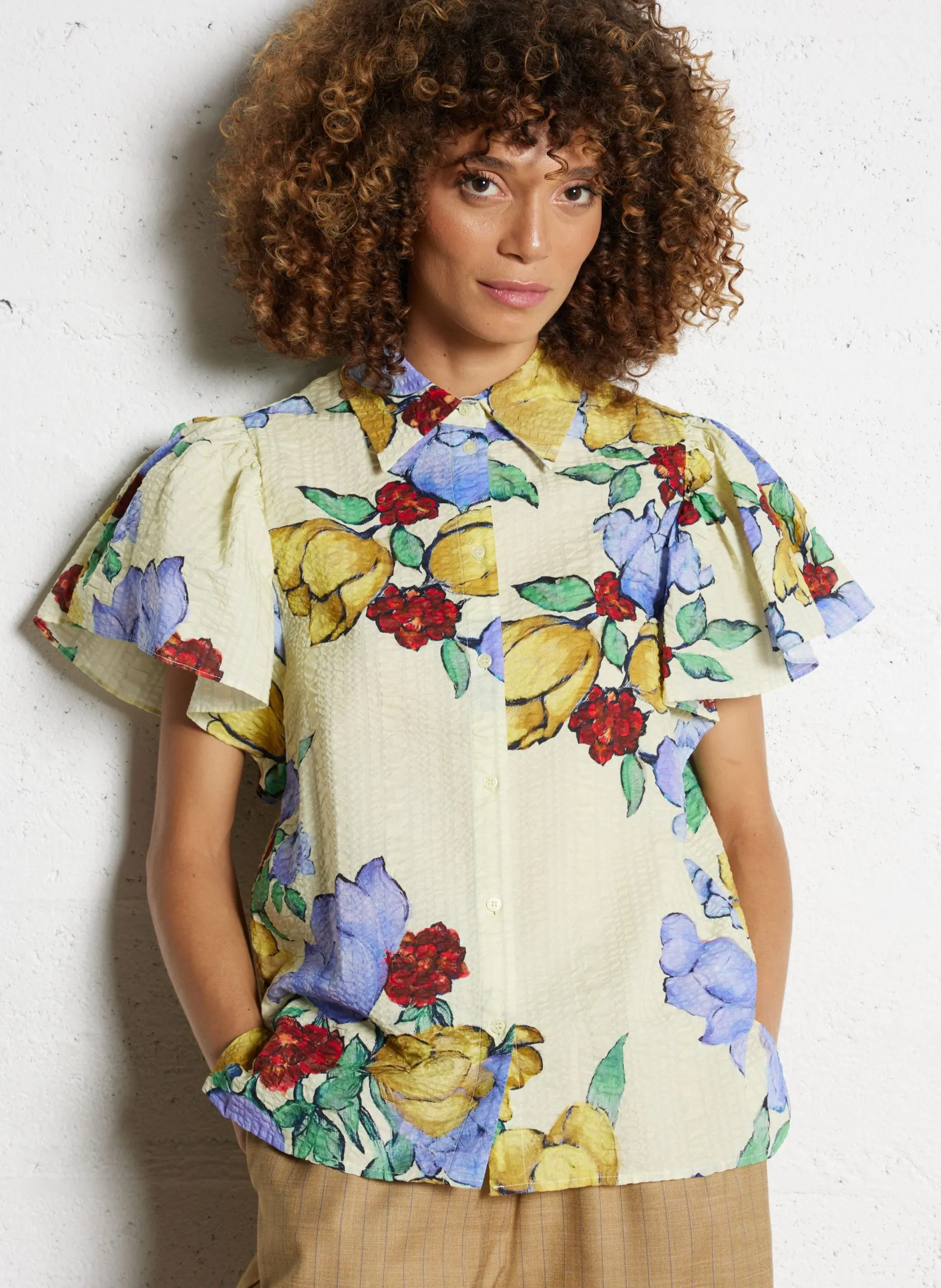 Chemise col classique en coton bio Multicolore