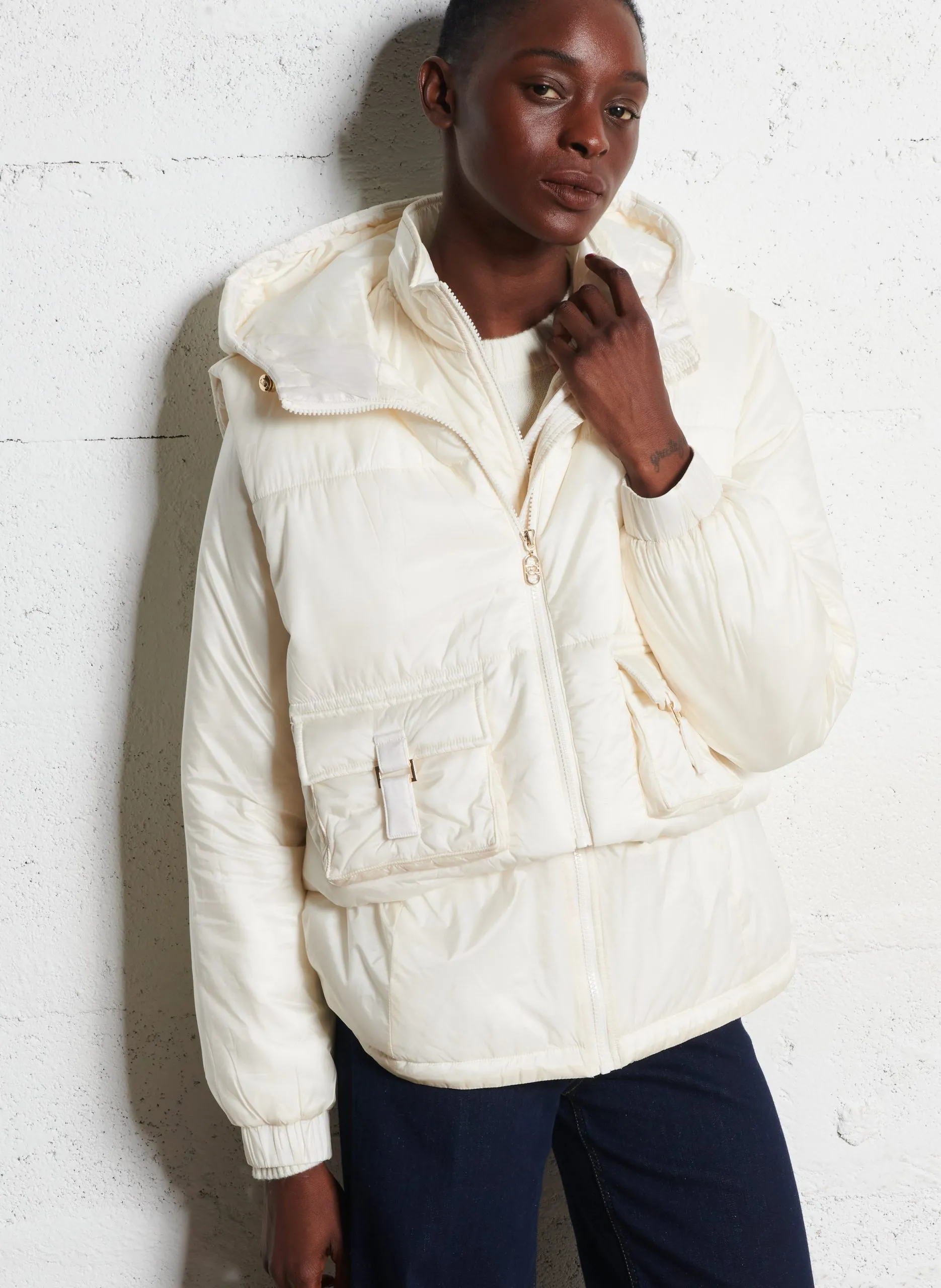 Doudoune à capuche oversize Beige