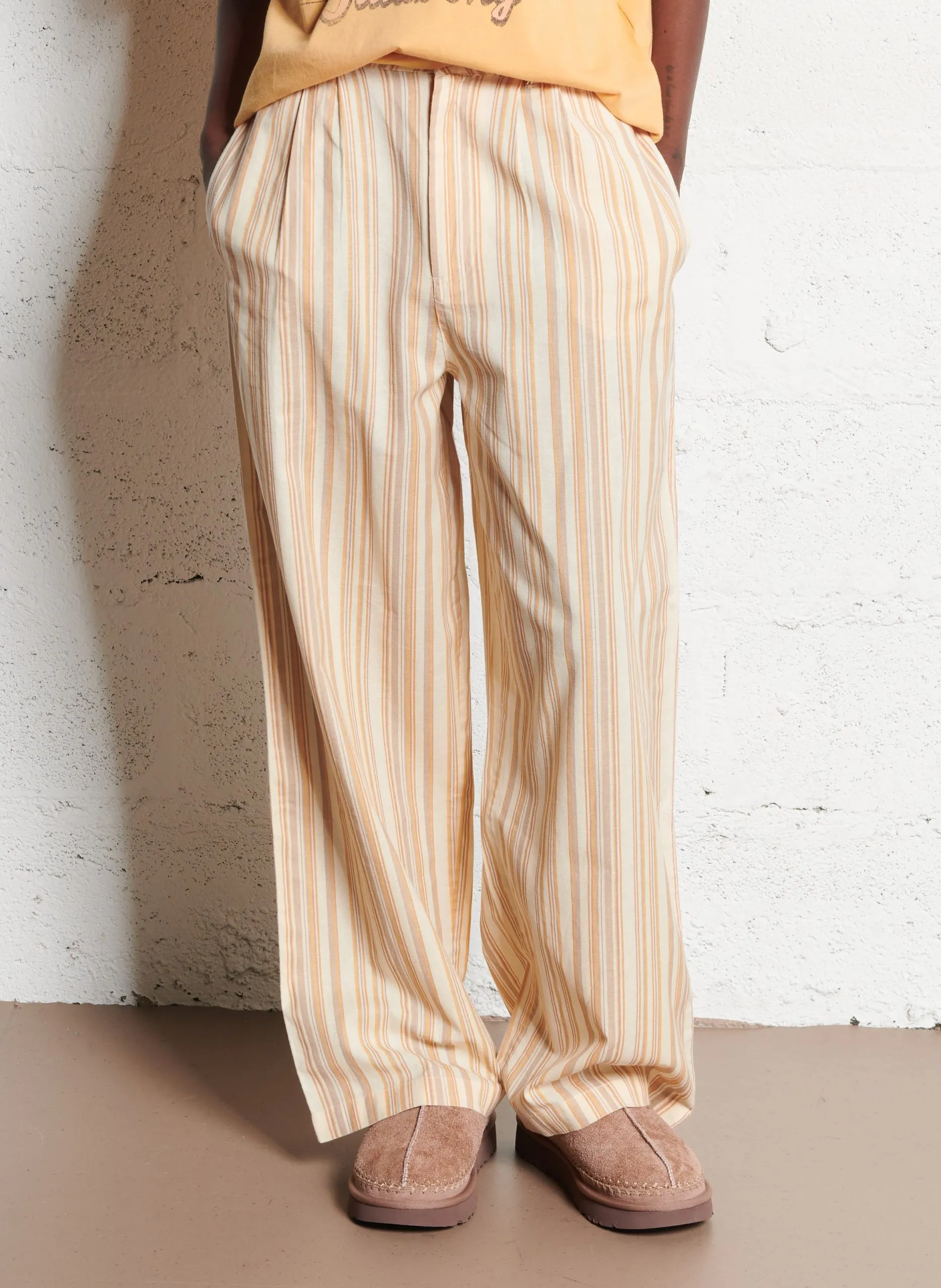 Pantalon large en coton mélangé Beige HEAVEN