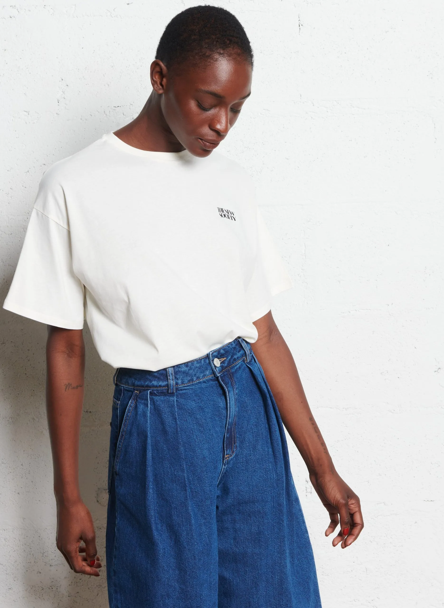 Tee-shirt ample col rond en coton Blanc MARIANA