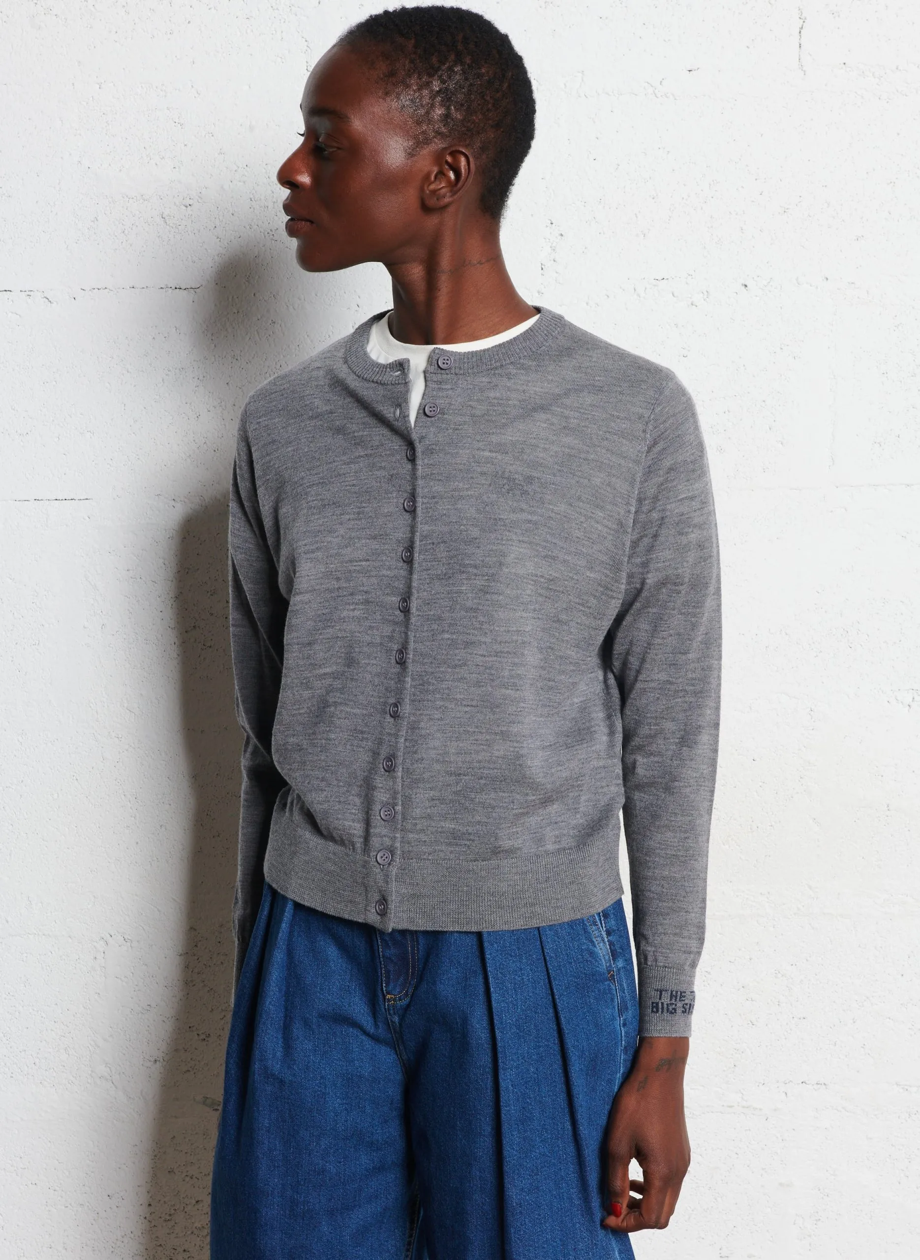 Gilet col rond en laine Gris